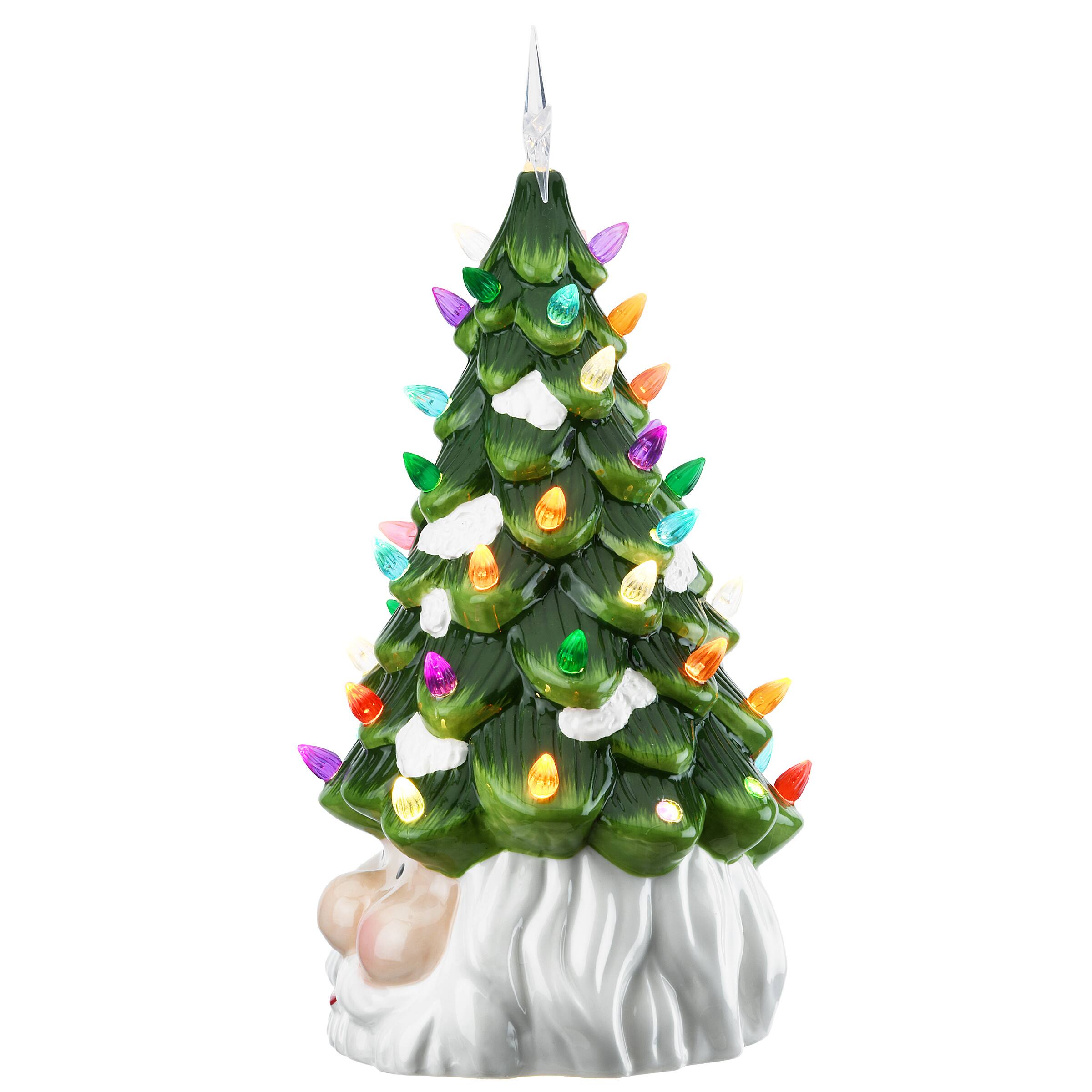 14&#x22; Lighted Christmas Tree Figurine with Santa Base