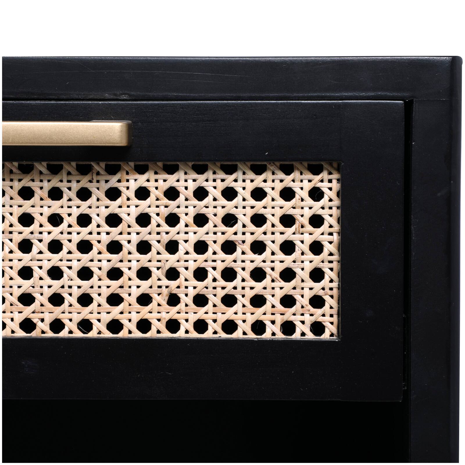 Wood Accent Table with Cane Front Drawer & Gold Handle