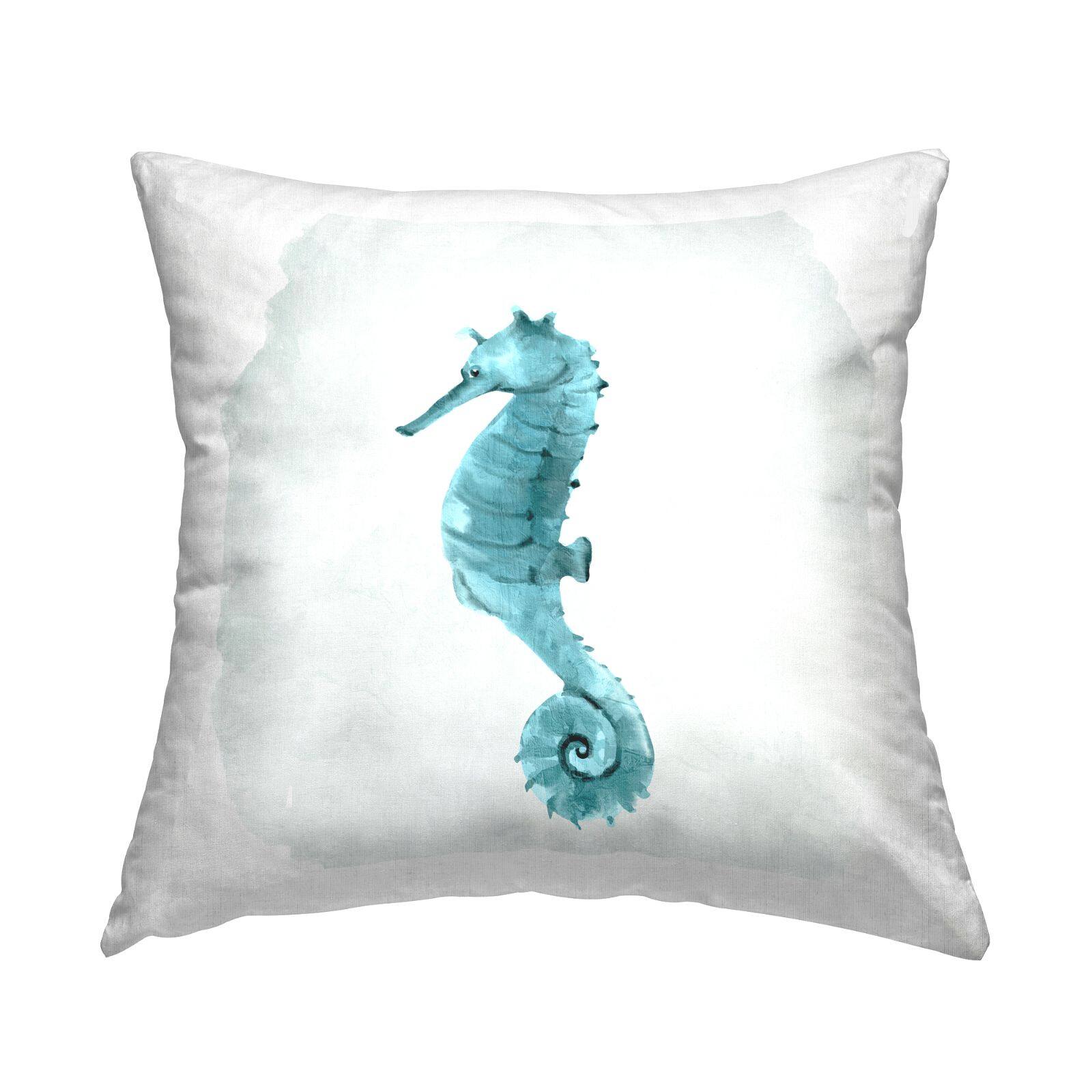 Stupell Industries Blue Seahorse Aquatic Marine Life Animal Throw Pillow, 18" x 18"