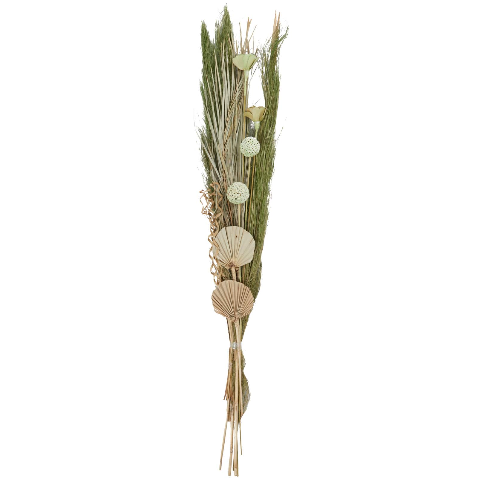 60&#x22; Green Dried Plant Assorted Bouquet Pampas Grass Natural Foliage with Palm Leaf Accents