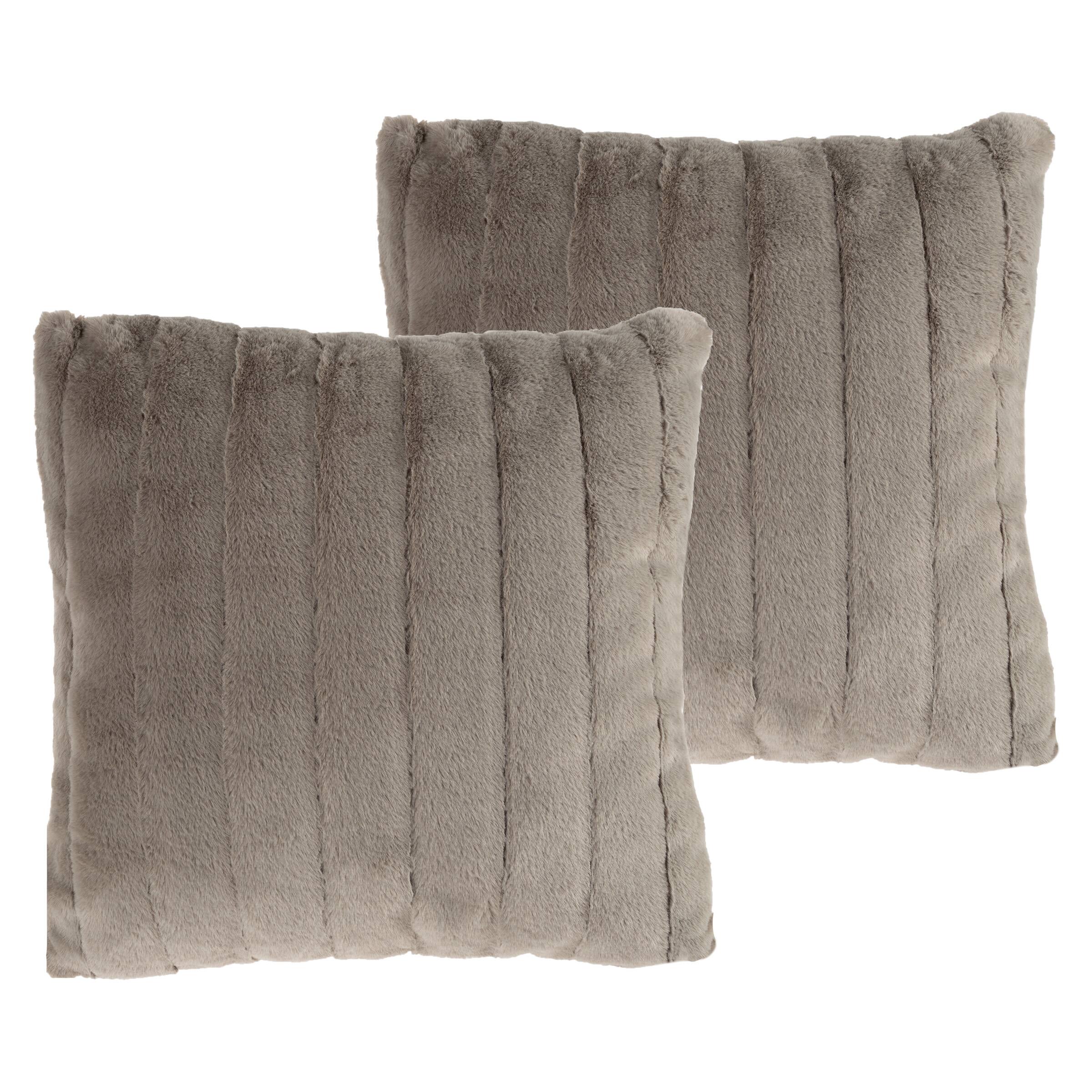Hastings Home Gray Faux Rabbit Fur Pillows, 2ct.
