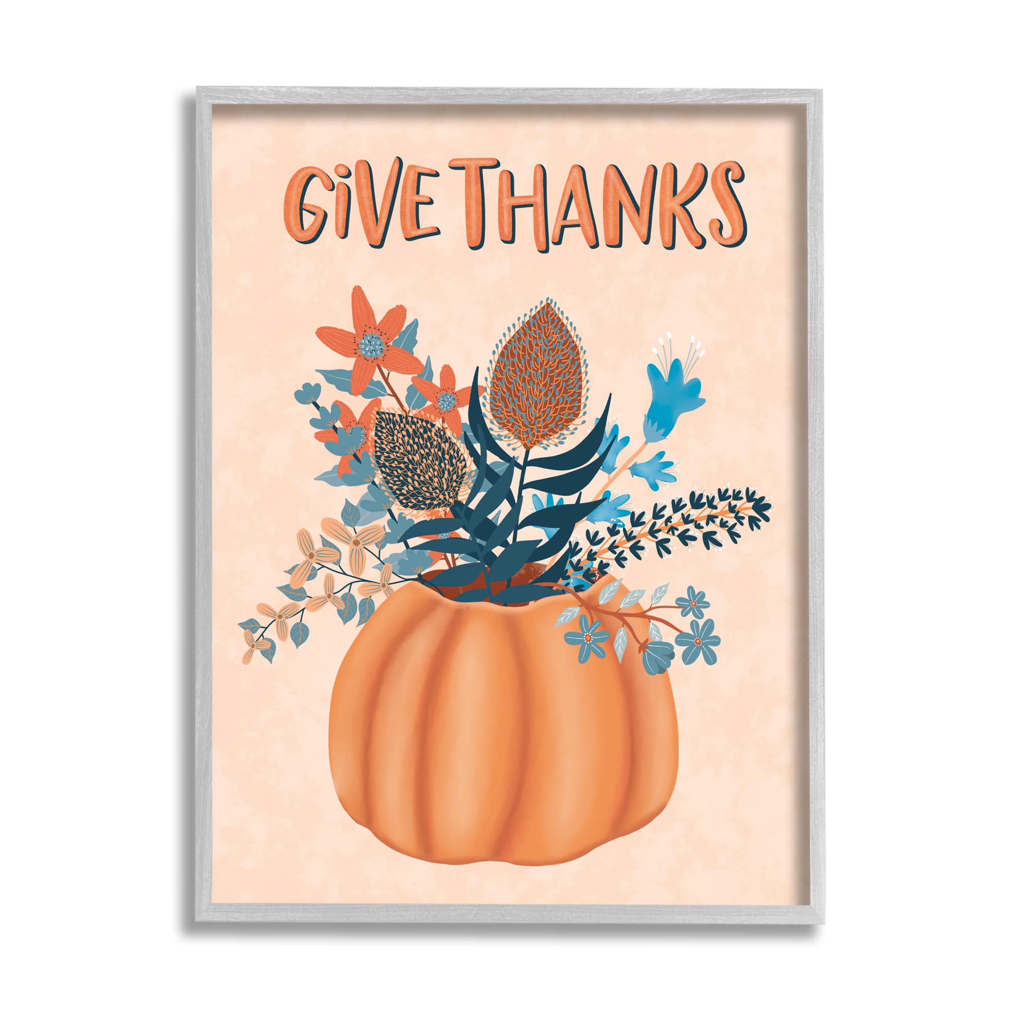 Stupell Industries Give Thanks Fall Botanical Blooms Framed Giclee Art