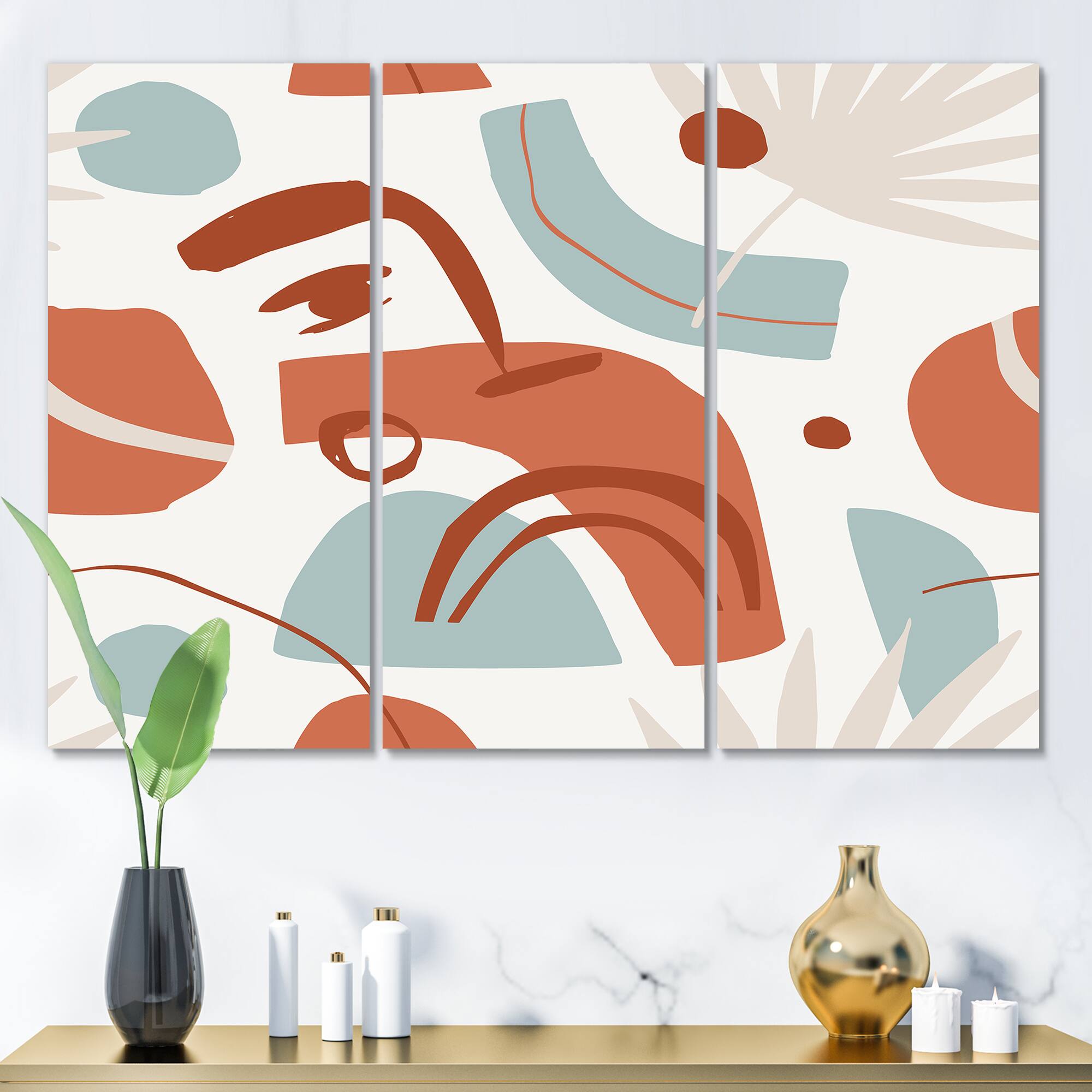 Designart - Geometrical Shapes With Tropical Palm Leaves - Modern Canvas Wall Art Print