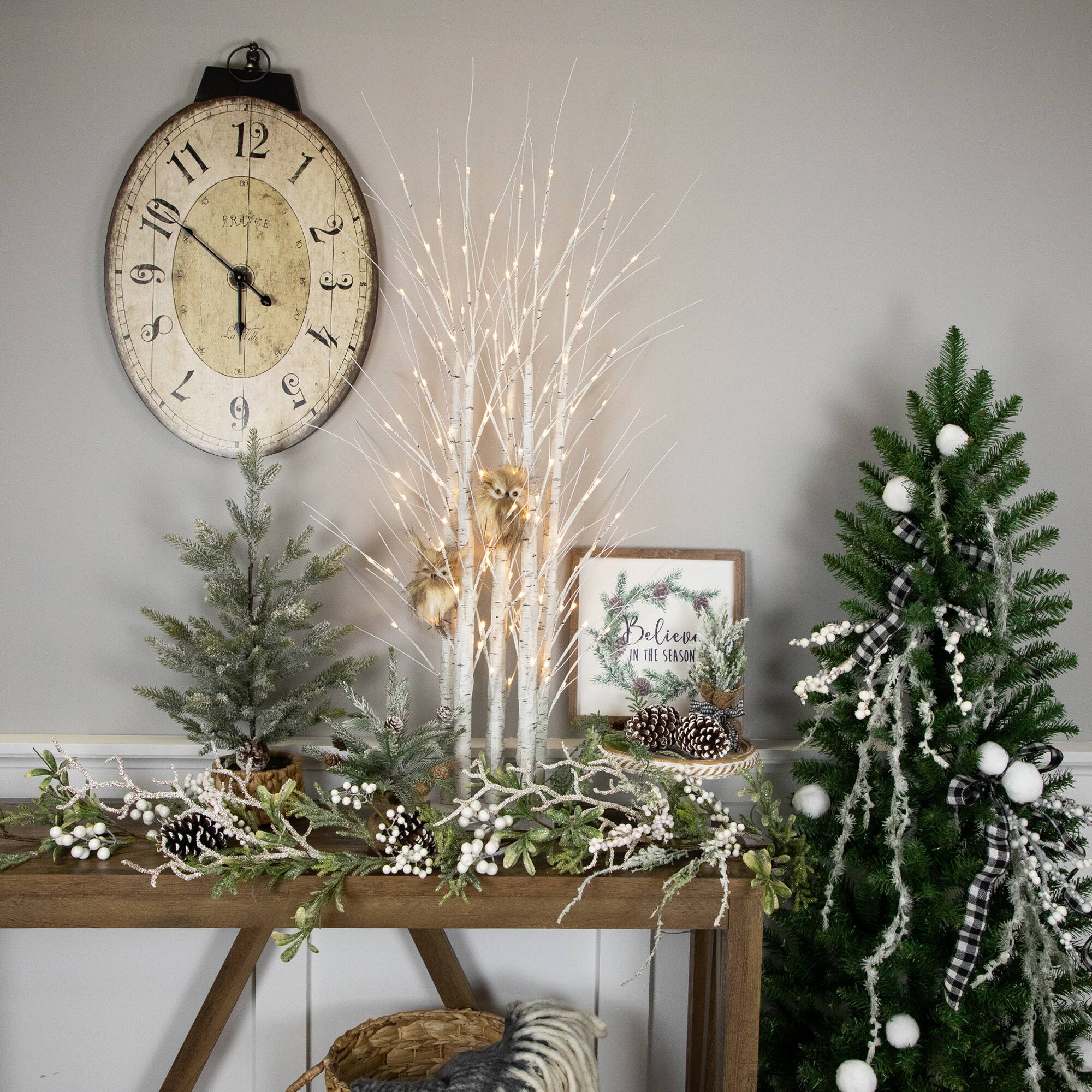 4ft. Pre-Lit White Birch Twig Tree Cluster Christmas Decoration, Warm White LED Lights