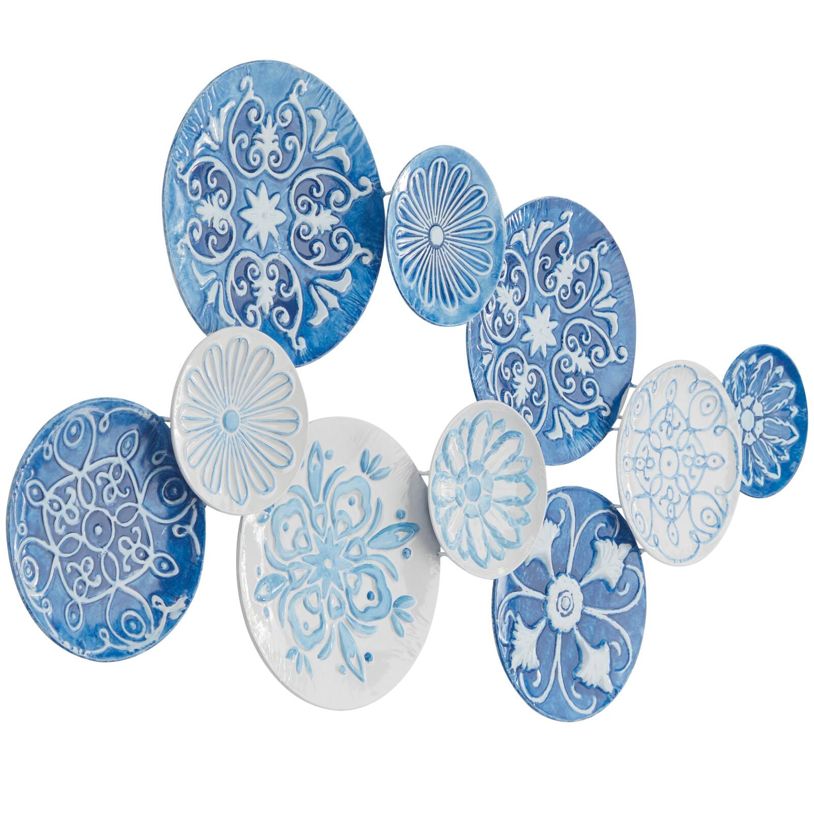 The Novogratz Blue Metal Plate Wall Decor with Embossed Details 47&#x22; x 2&#x22; x 24&#x22;