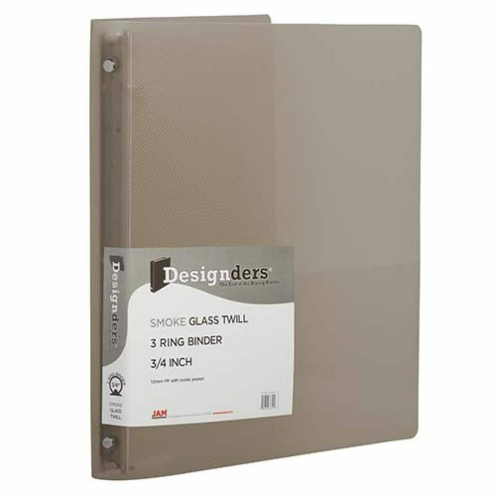 JAM Paper 3/4" Smoke Gray Glass Twill Plastic 3-Ring Binders, 4ct.
