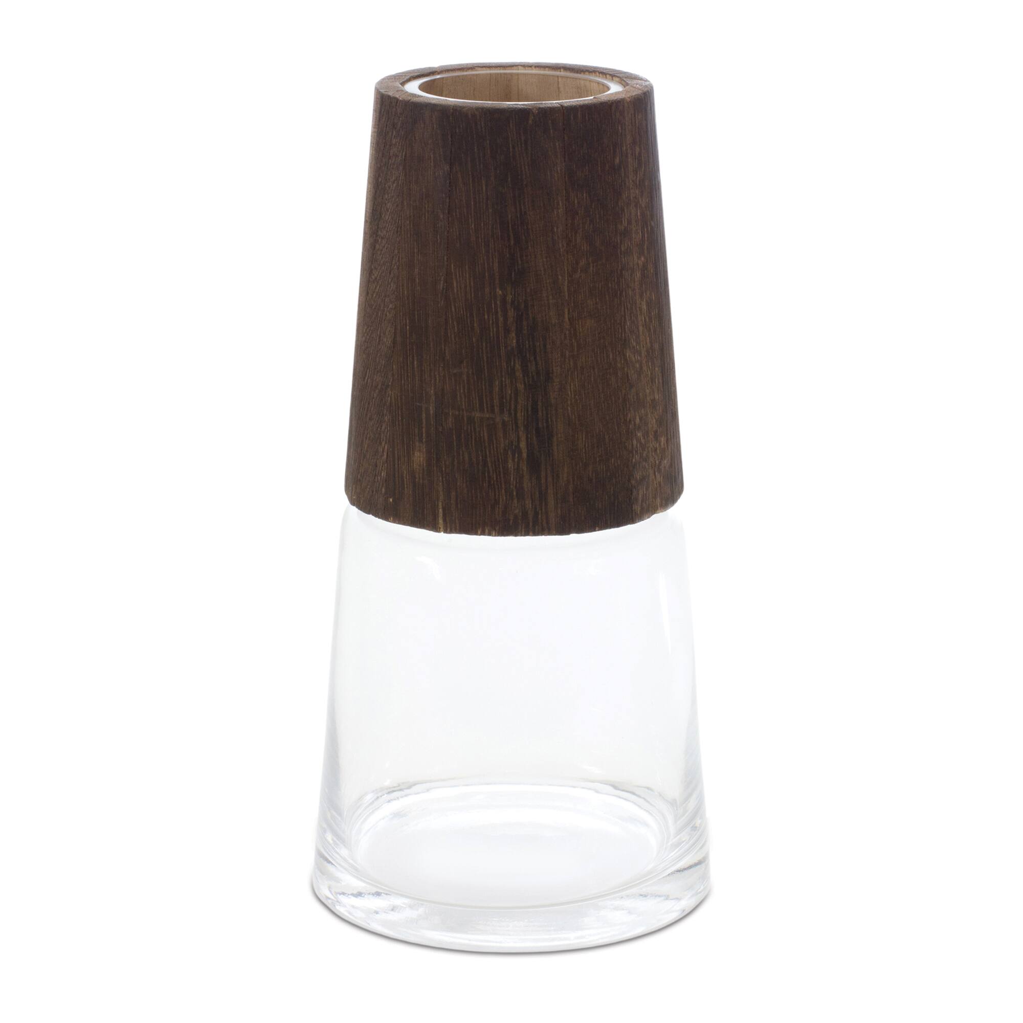11&#x22; Tapered Glass &#x26; Wood Vase Set