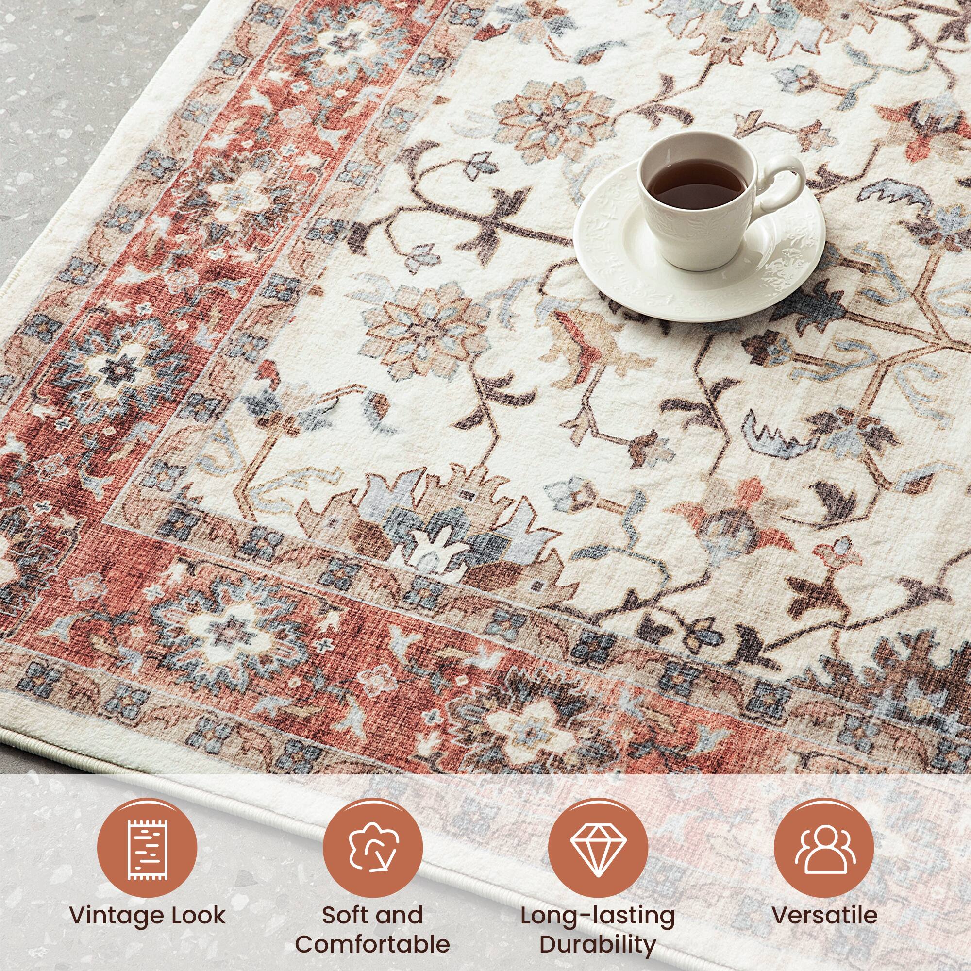 Glitzhome® Ivory & Red Oriental Area Rug