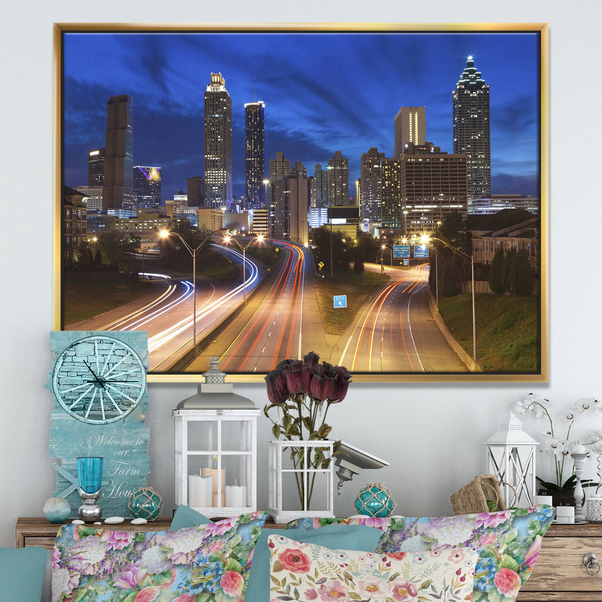 Designart - Atlanta Skyline Twilight Blue Hour - Cityscape Framed Canvas Print