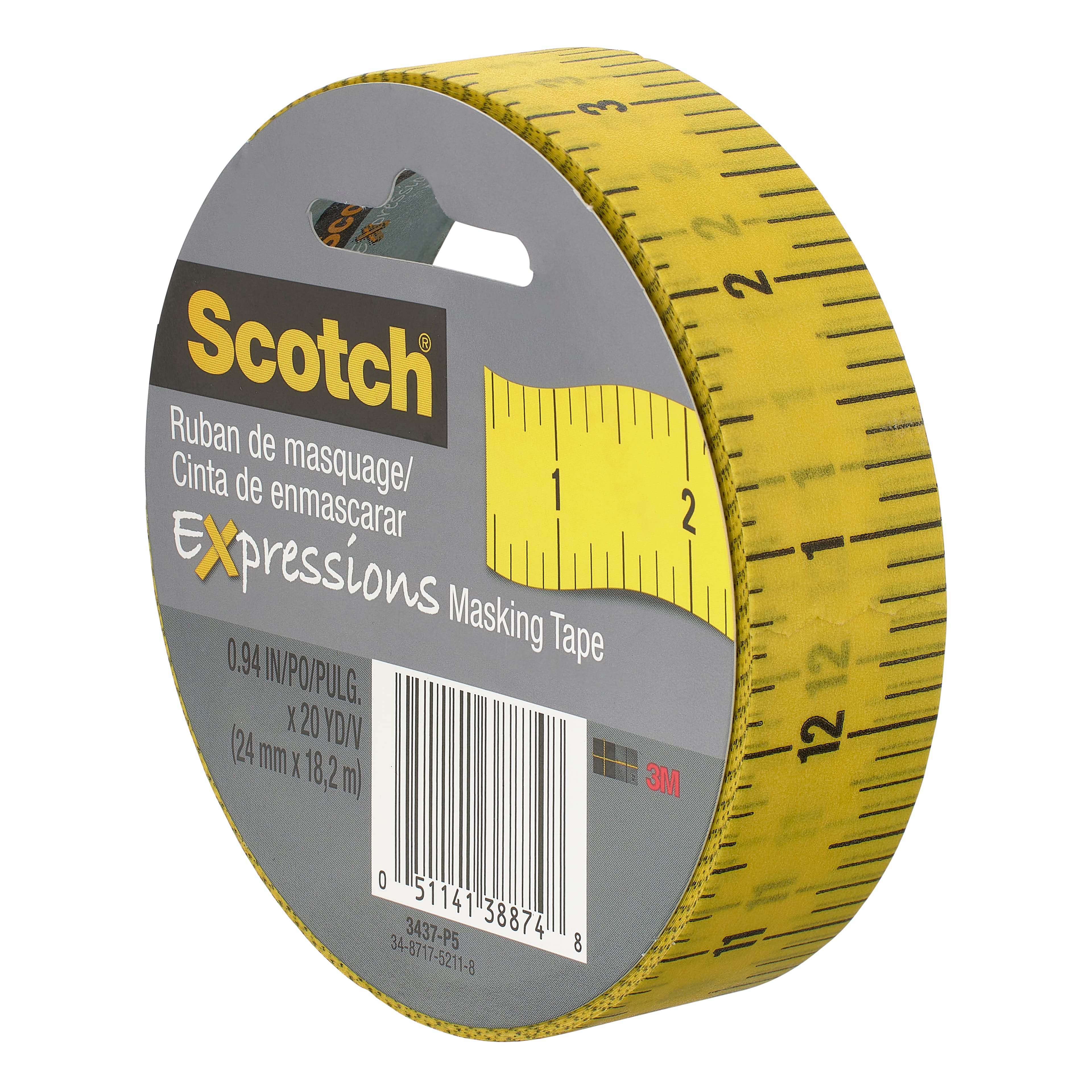Scotch Expressions Masking Tape, 0.94 inch x 20 Yards, Ruler Design