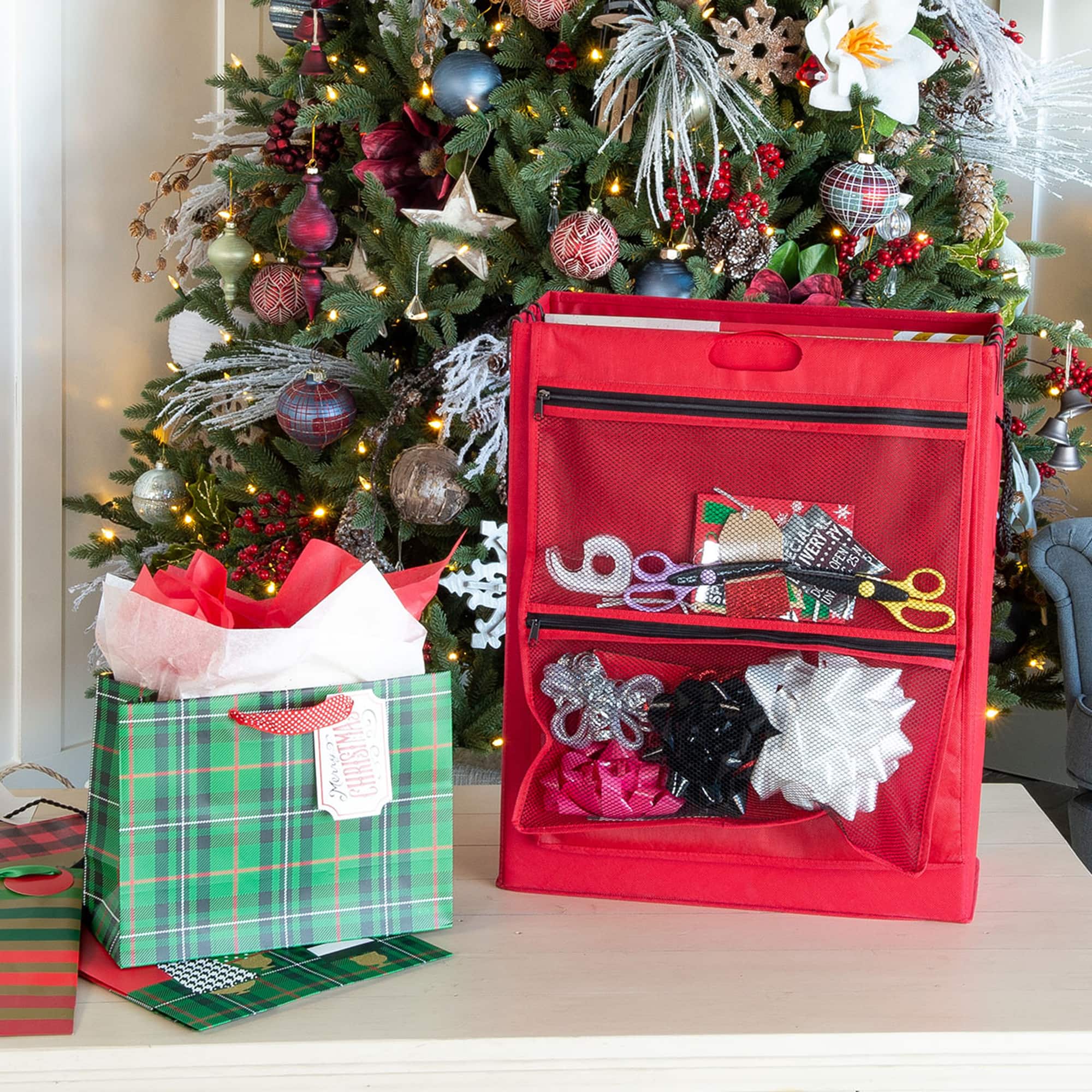 Santa's Bags Hanging Wrapping Paper Storage Bagw/Toolbox 
