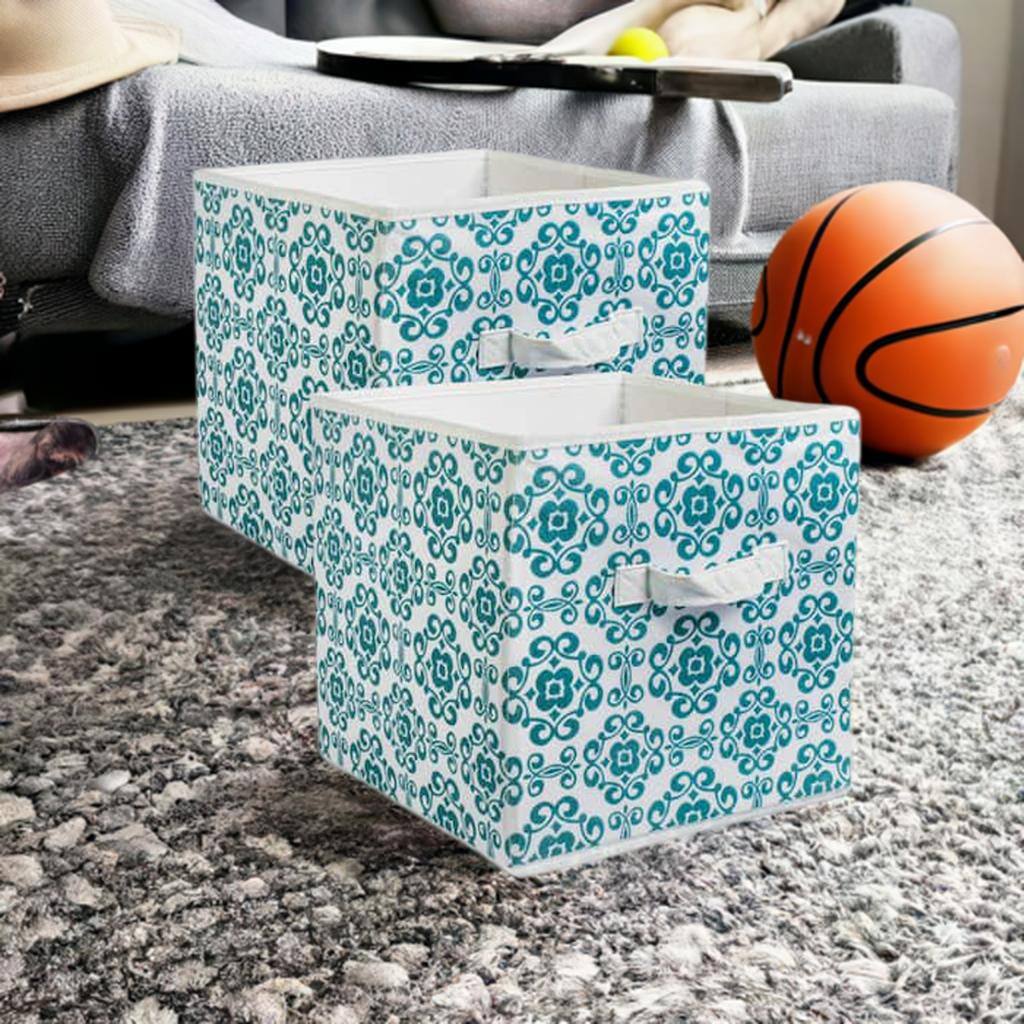 DII® 13" Teal Scroll Non-Woven Fabric Cubes, 2ct.