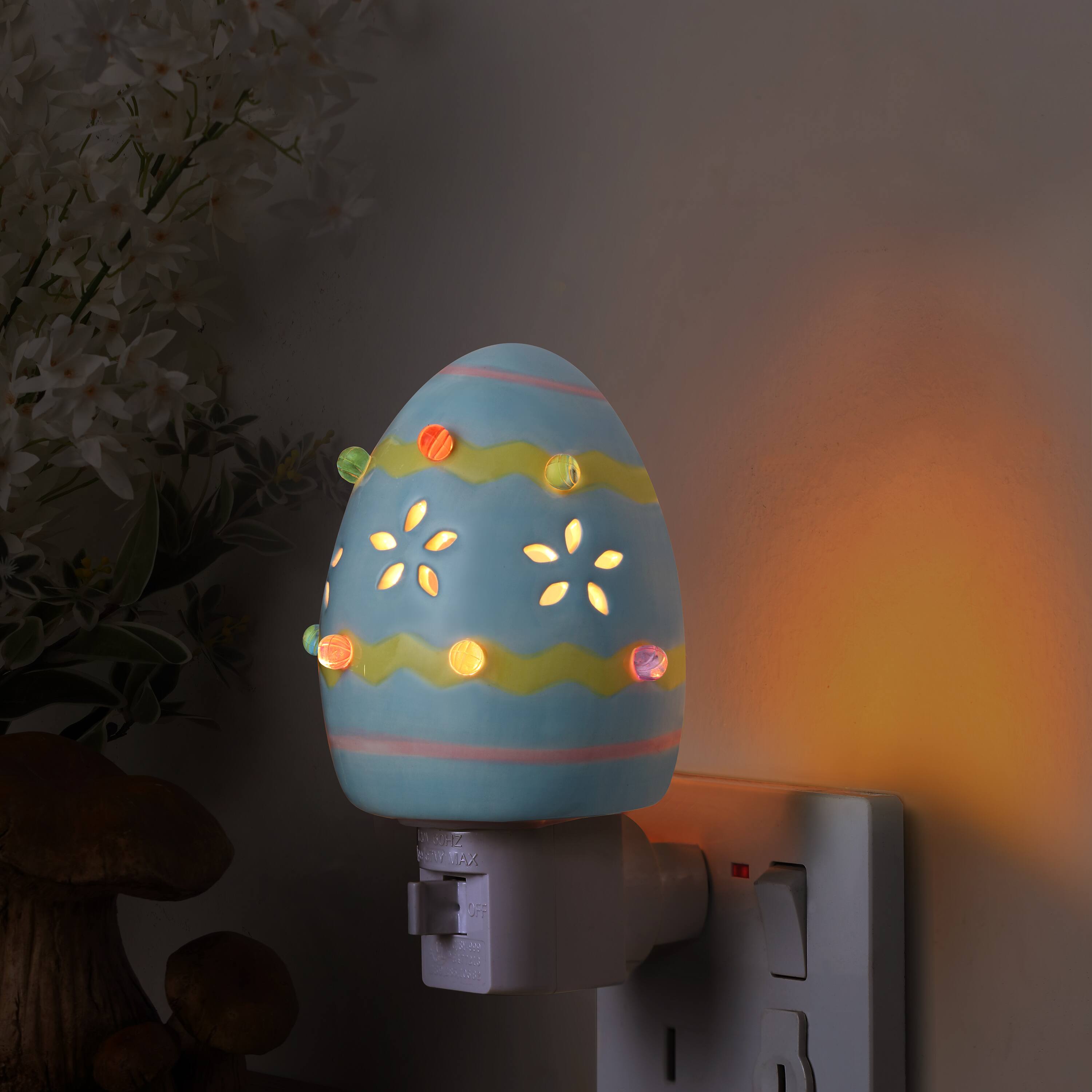 Mr. Cottontail Blue Ceramic Easter Egg Nightlight