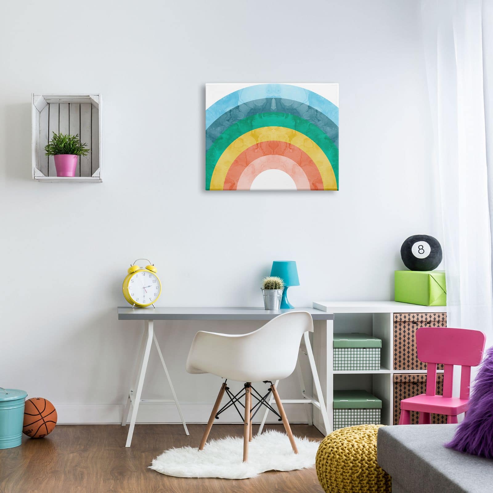 Stupell Industries Kids' Abstract Watercolor Pattern Rainbow Blue Green Pink Canvas Wall Art