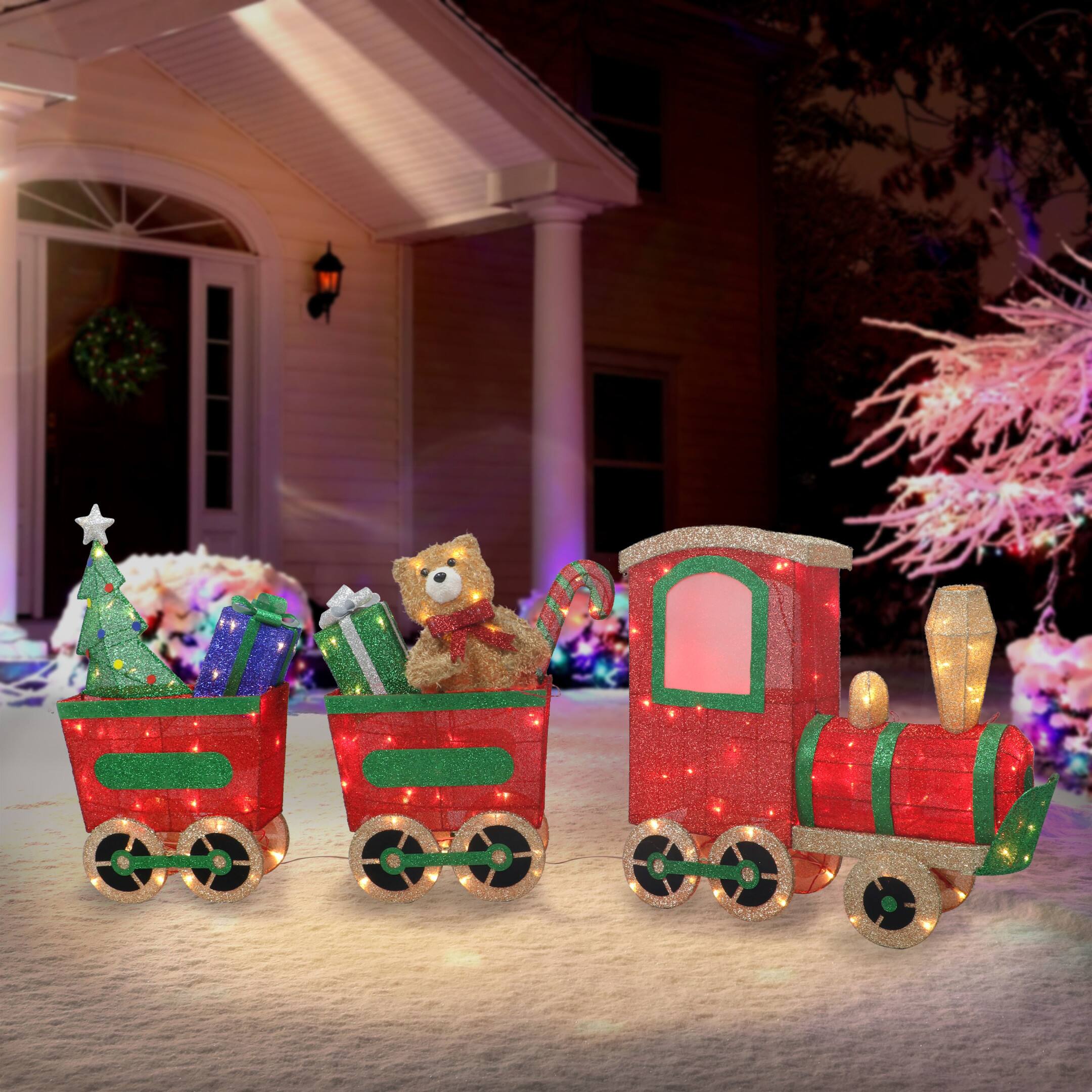 6ft Lighted Outdoor Wire Frame Train with Presents