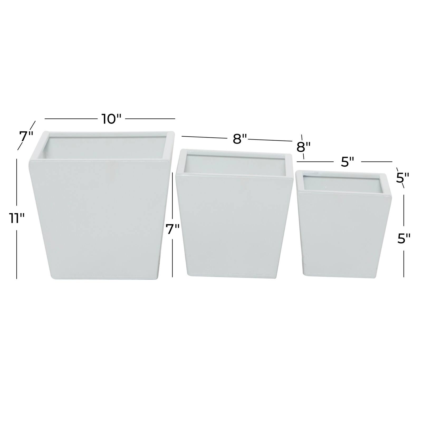 White Modern Planter, Set of 3" 7", 11", 5"