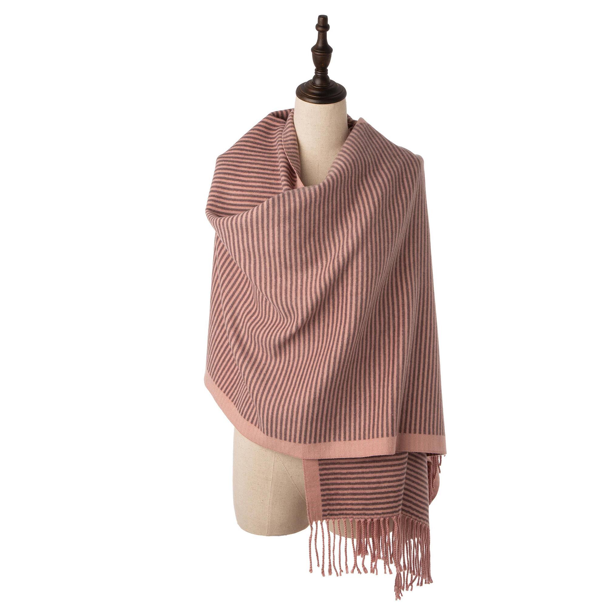 Glitzhome&#xAE; 73&#x22; Pink &#x26; Brown Striped Reversible Scarf with Tassels