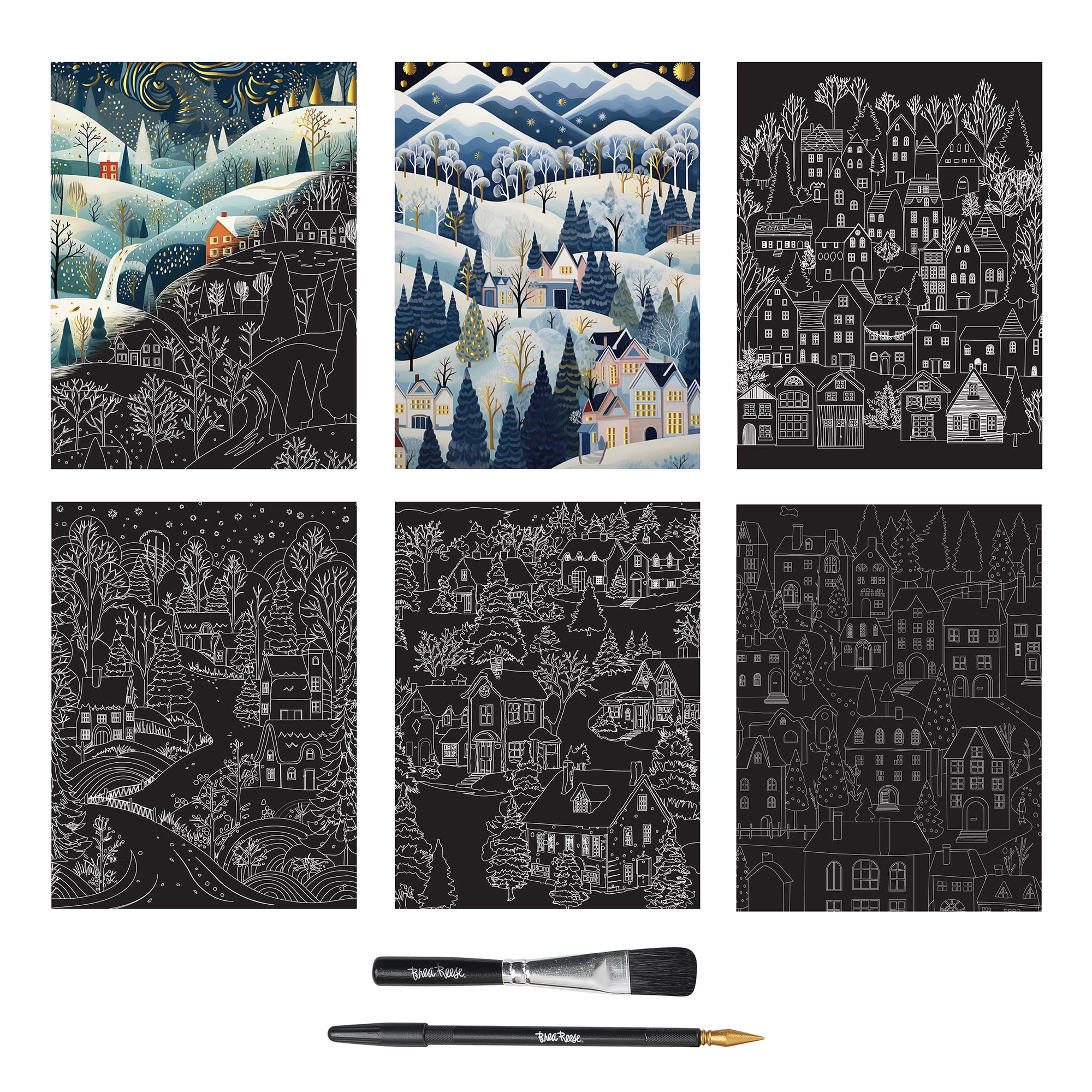 Brea Reese&#x2122; 9&#x22; x 12&#x22; Winter Village Scratch Art Paper Pad