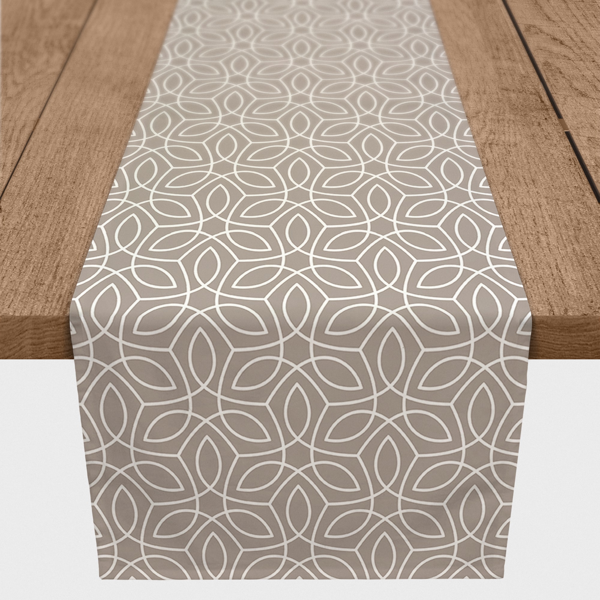 Taupe Leafy Pattern Twill Table Runner