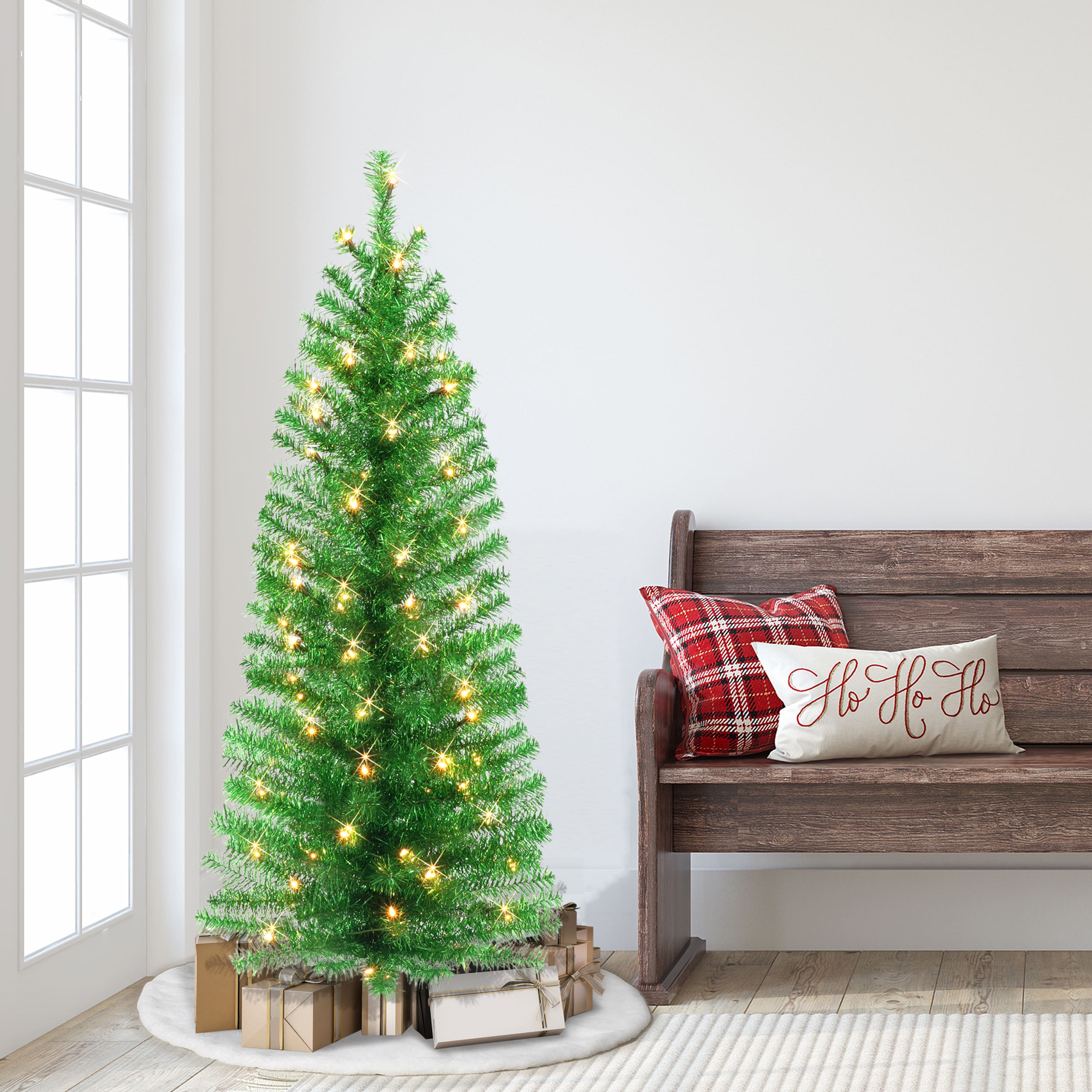 4.5ft. Pre-Lit Green Tinsel Artificial Christmas Tree, Clear Lights