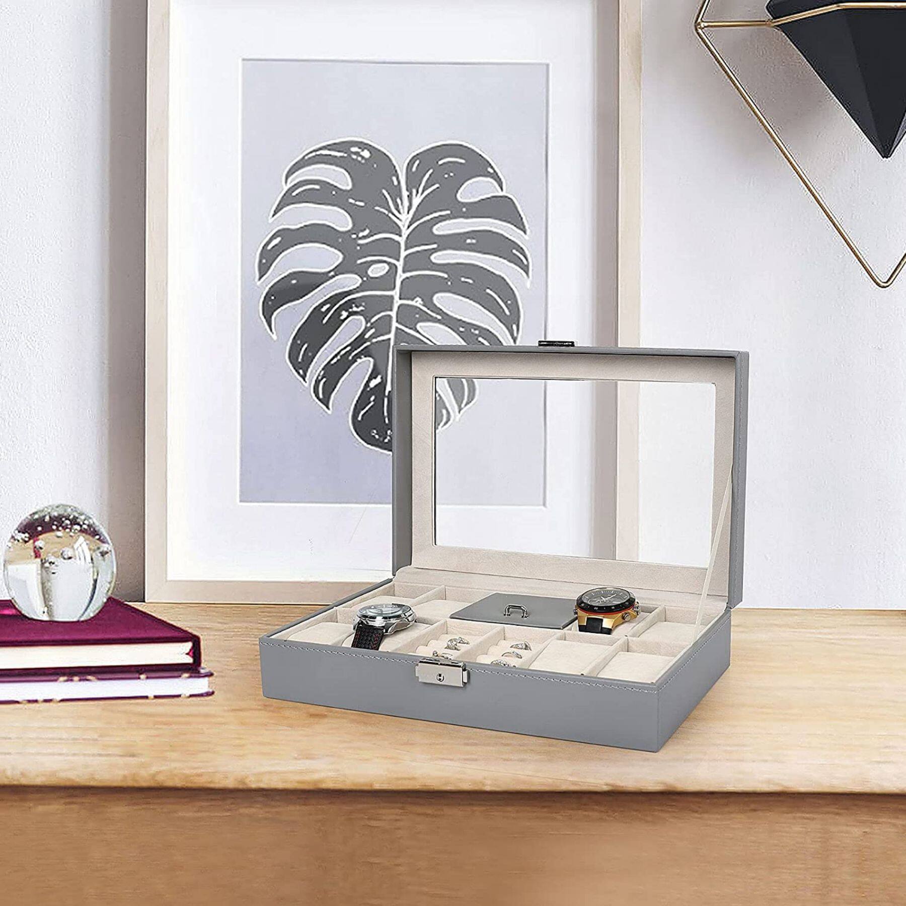 NEX™ 12" 8-Slot Lockable Artificial Leather Watch Case Organizer