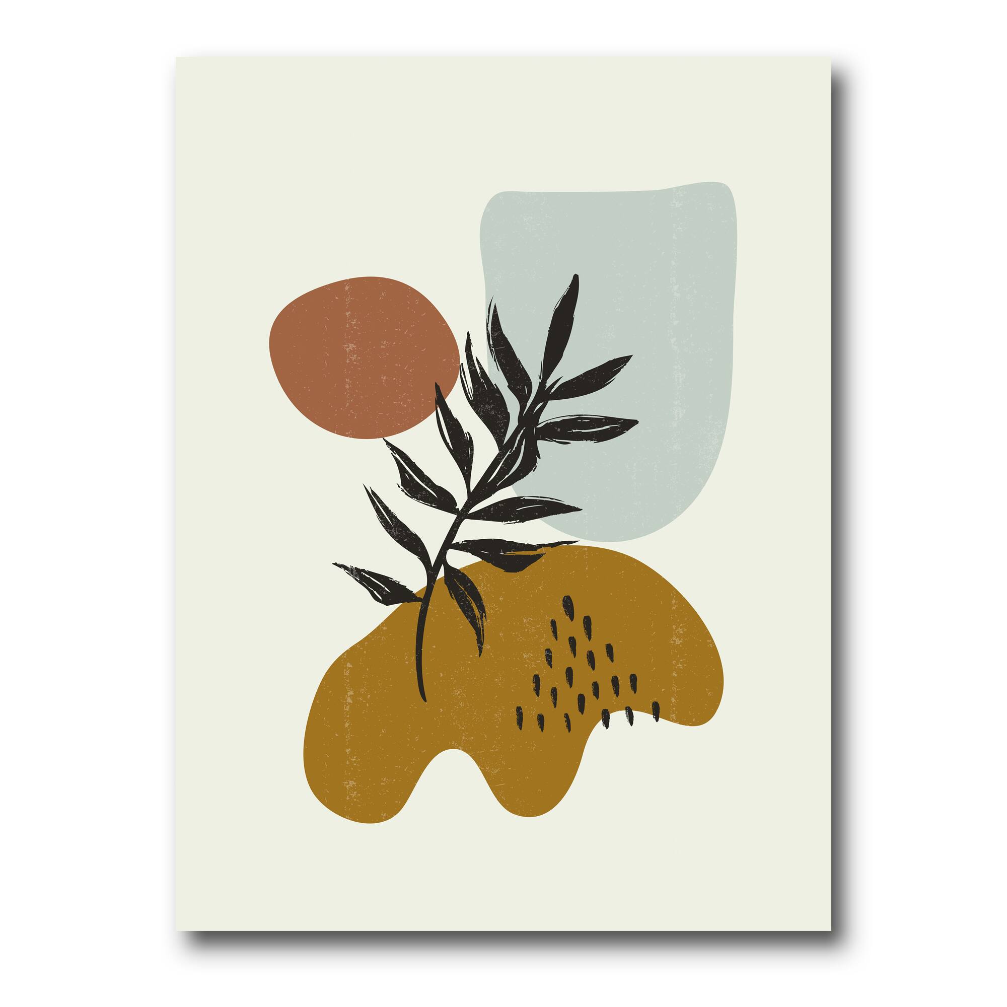 Designart - Botanical Minimalist Leaf With Abstract Shapes II - Modern Canvas Wall Art Print