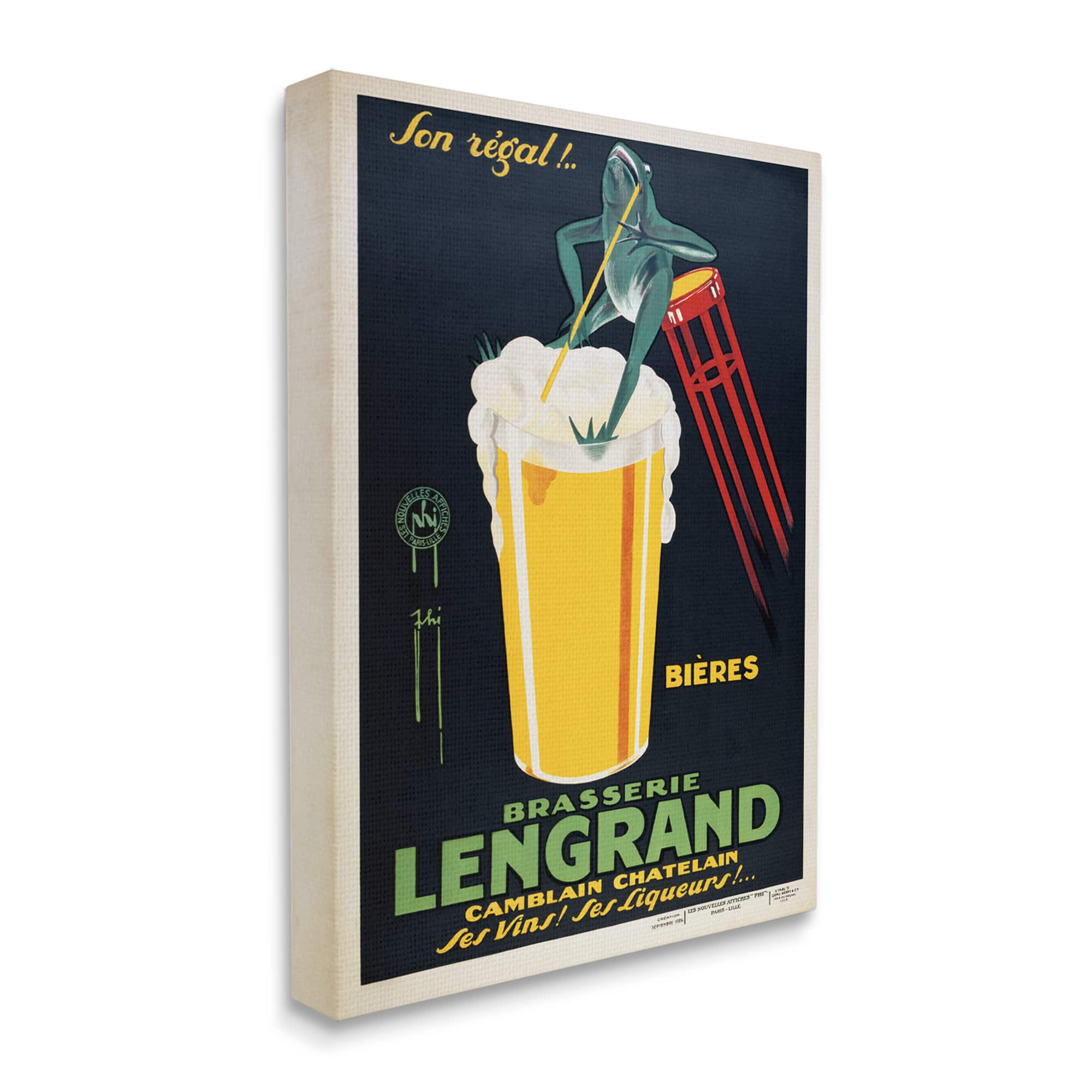 Stupell Industries Vintage Brasserie Lengrand European Advertisement Frog Beer Canvas Wall Art