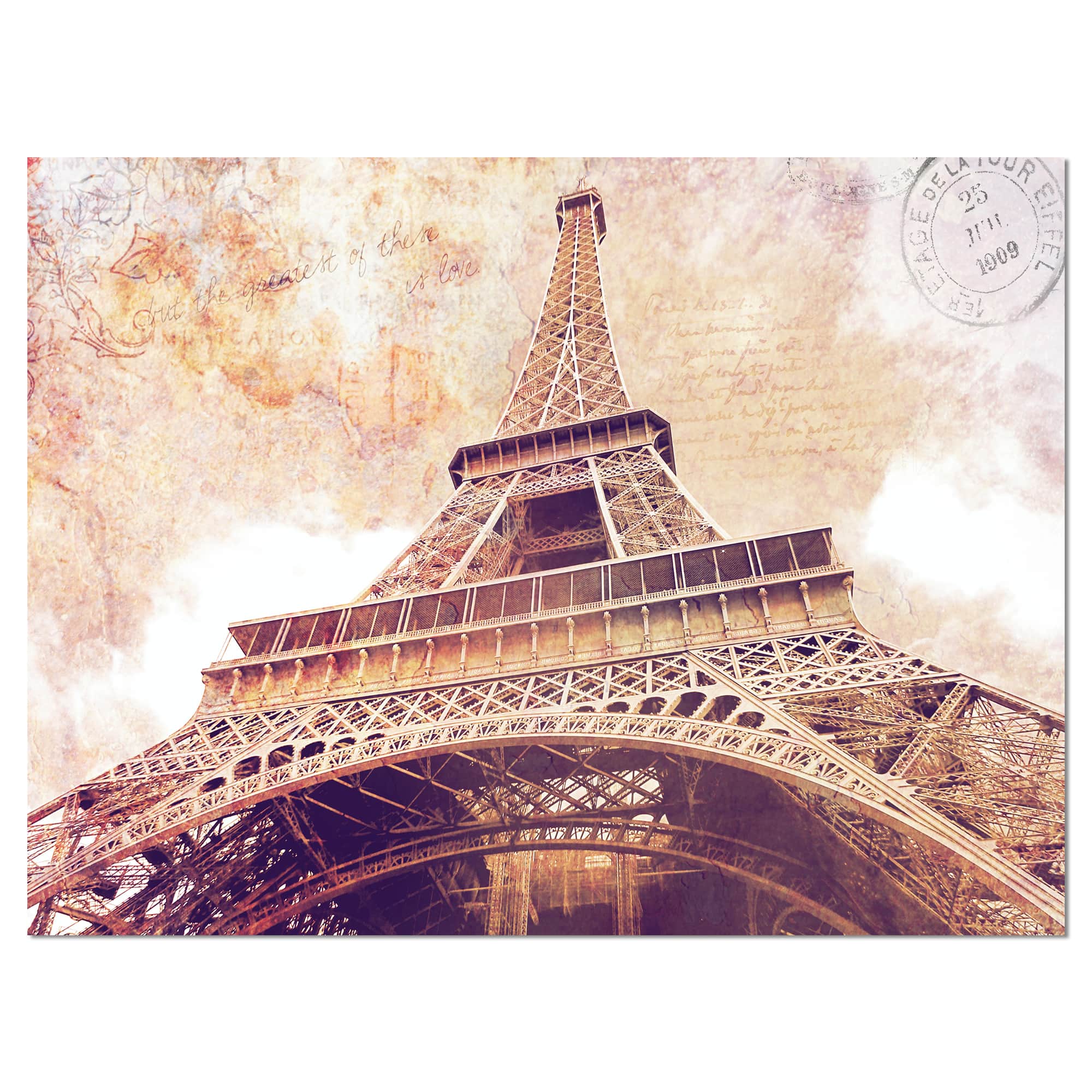 Designart - Paris Paris Eiffel TowerParis Postcard Design - Cityscape Canvas Print