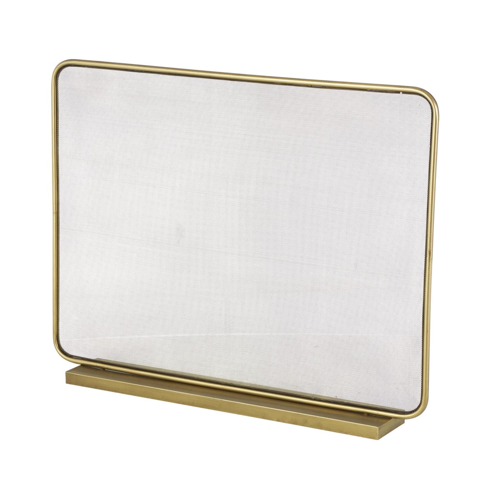 37.75" Gold Metal 1-Panel Living Room Fireplace Screen with Rounded Edges and Rectangular Base
