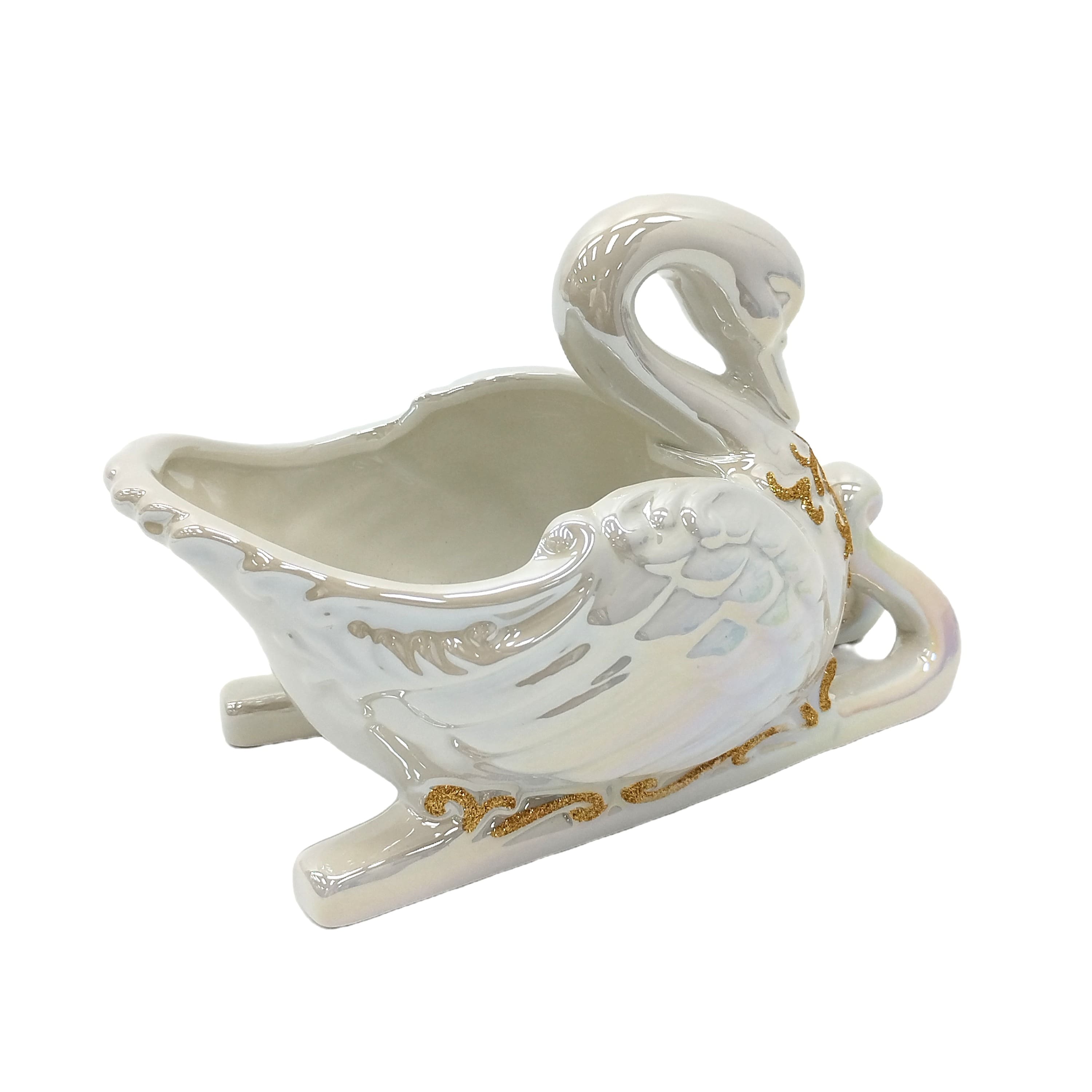 9" Iridescent White Ceramic Swan Sled Tabletop Décor by Ashland®