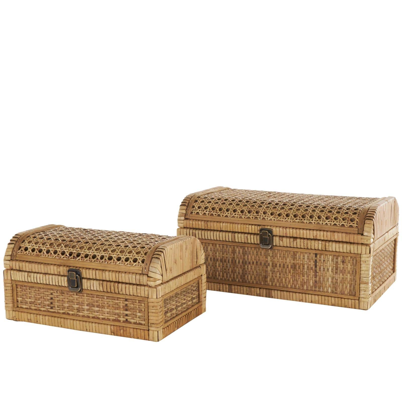 Brown Rattan Handmade Woven Storage Box with Curved Tops & Wrapped Edges, 2ct.