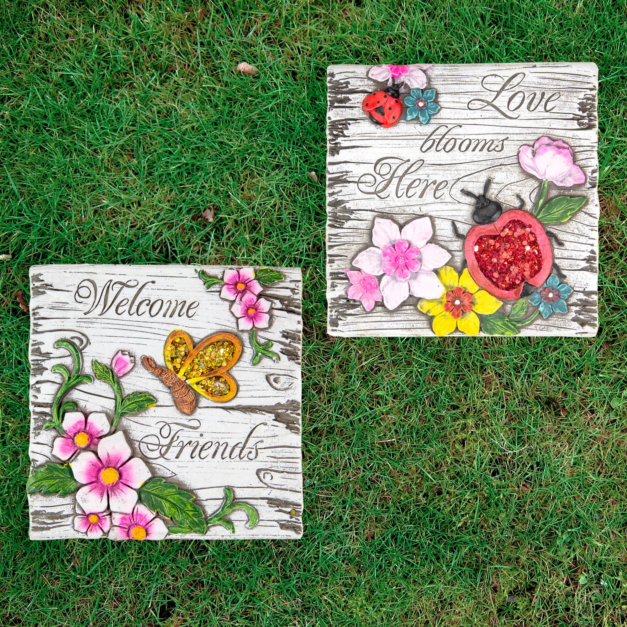7" Floral Outdoor Garden Stones Set
