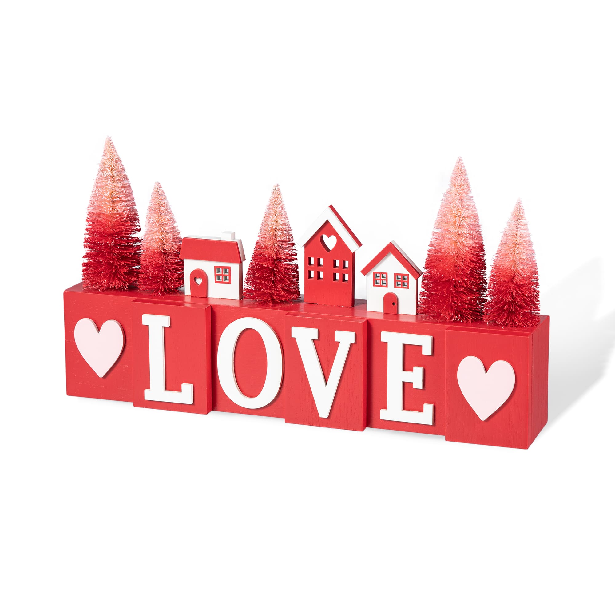 Glitzhome&#xAE; 14&#x22; Valentine&#x27;s Wooden Love House &#x26; Tree Table D&#xE9;cor