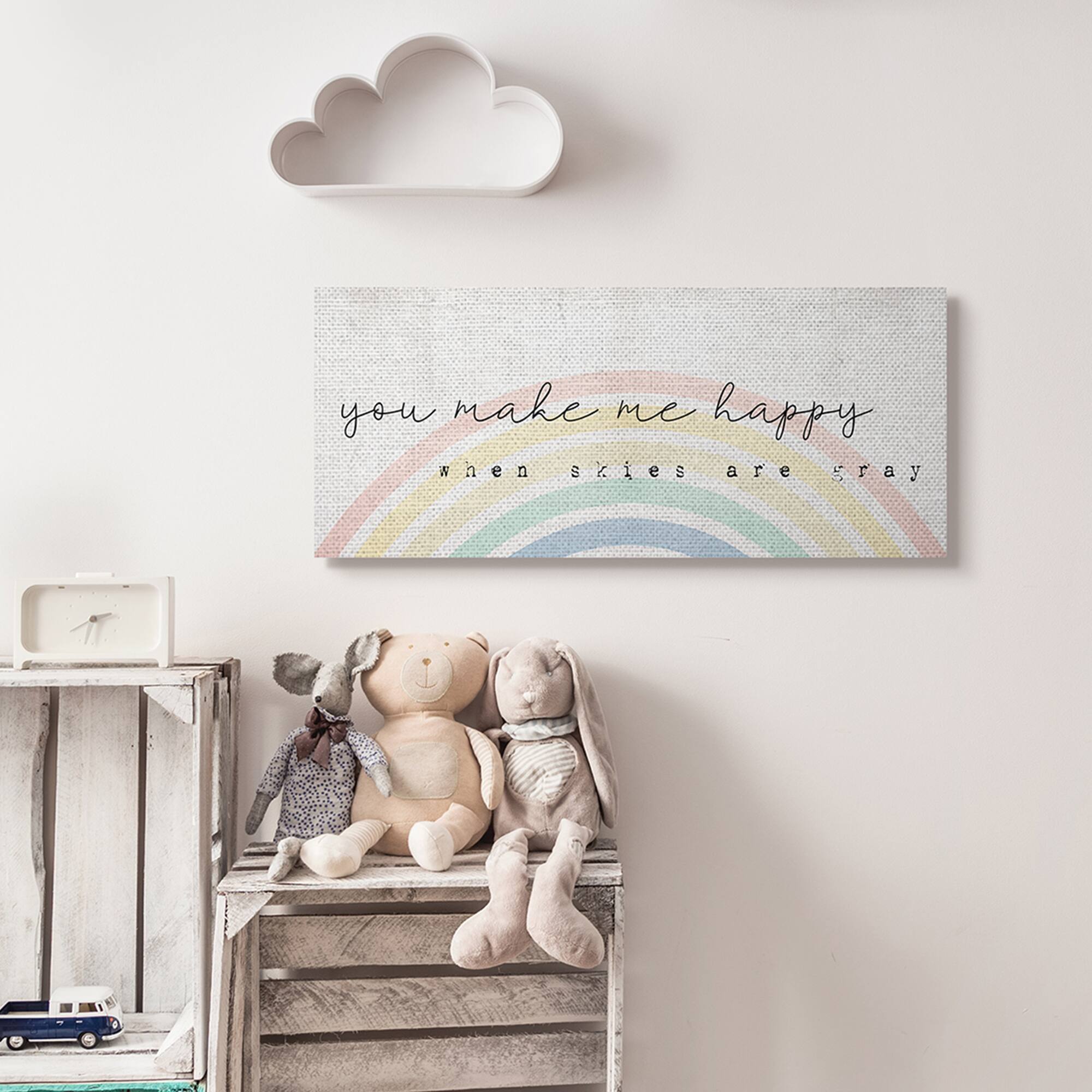 Stupell Industries You Make Me Happy Quote Rustic Rainbow Arches Canvas Wall Art