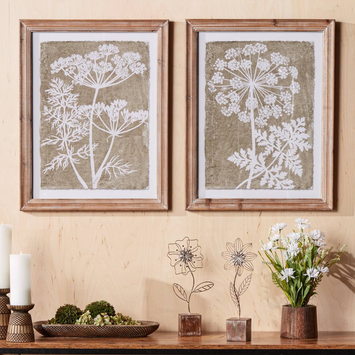 27&#x22; Framed Queen Anne&#x27;s Lace &#x26; Fern Wall Art Set