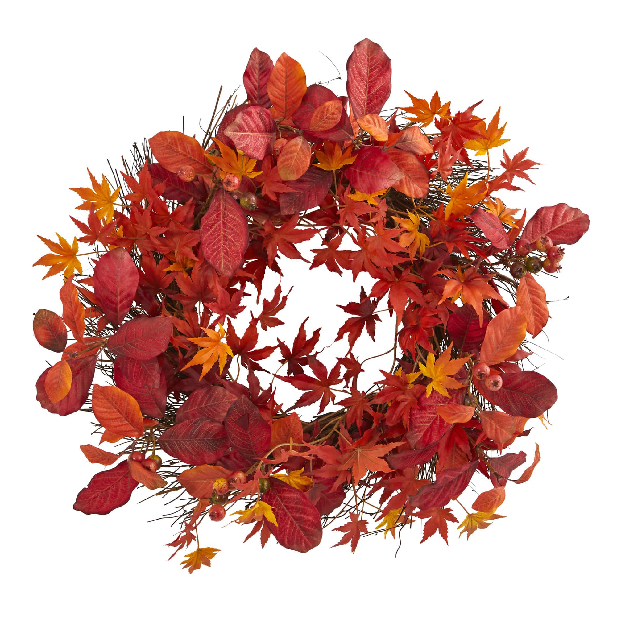 22" Japanese Maple, Magnolia Leaf & Berries Wreath