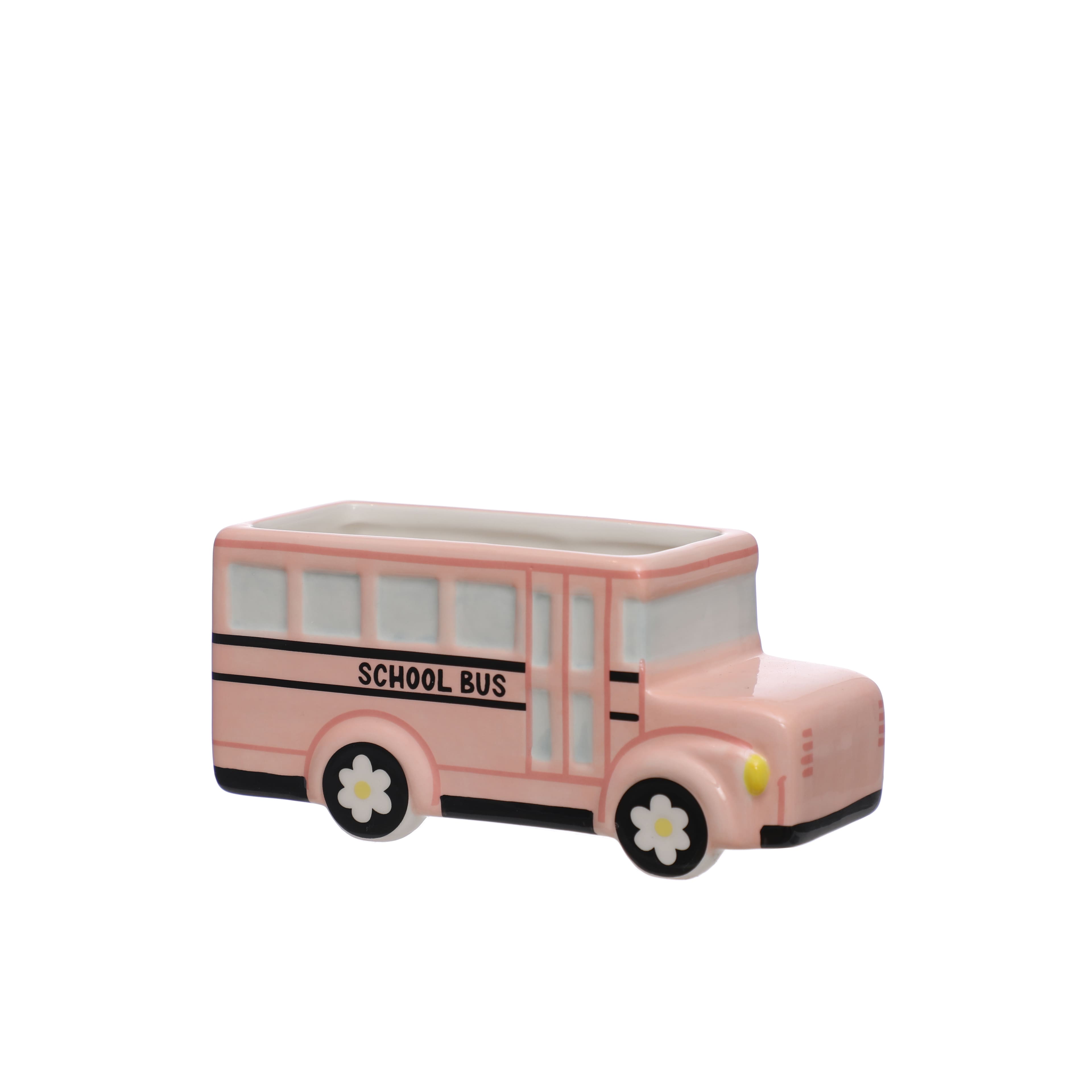 6" Pink Ceramic School Bus Tabletop Décor by B2C™