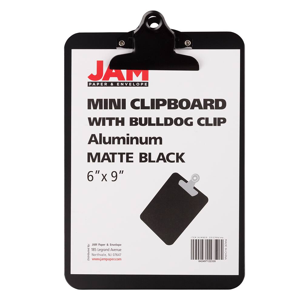 JAM Paper Black Mini Aluminum Clipboard with Bulldog Clip