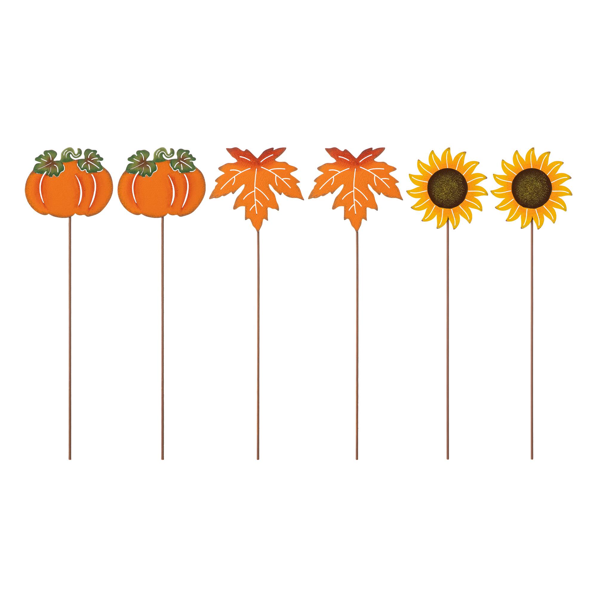 Glitzhome® 18" Fall Metal Pumpkin, Leave & Sunflower Yard Stake, 6ct.