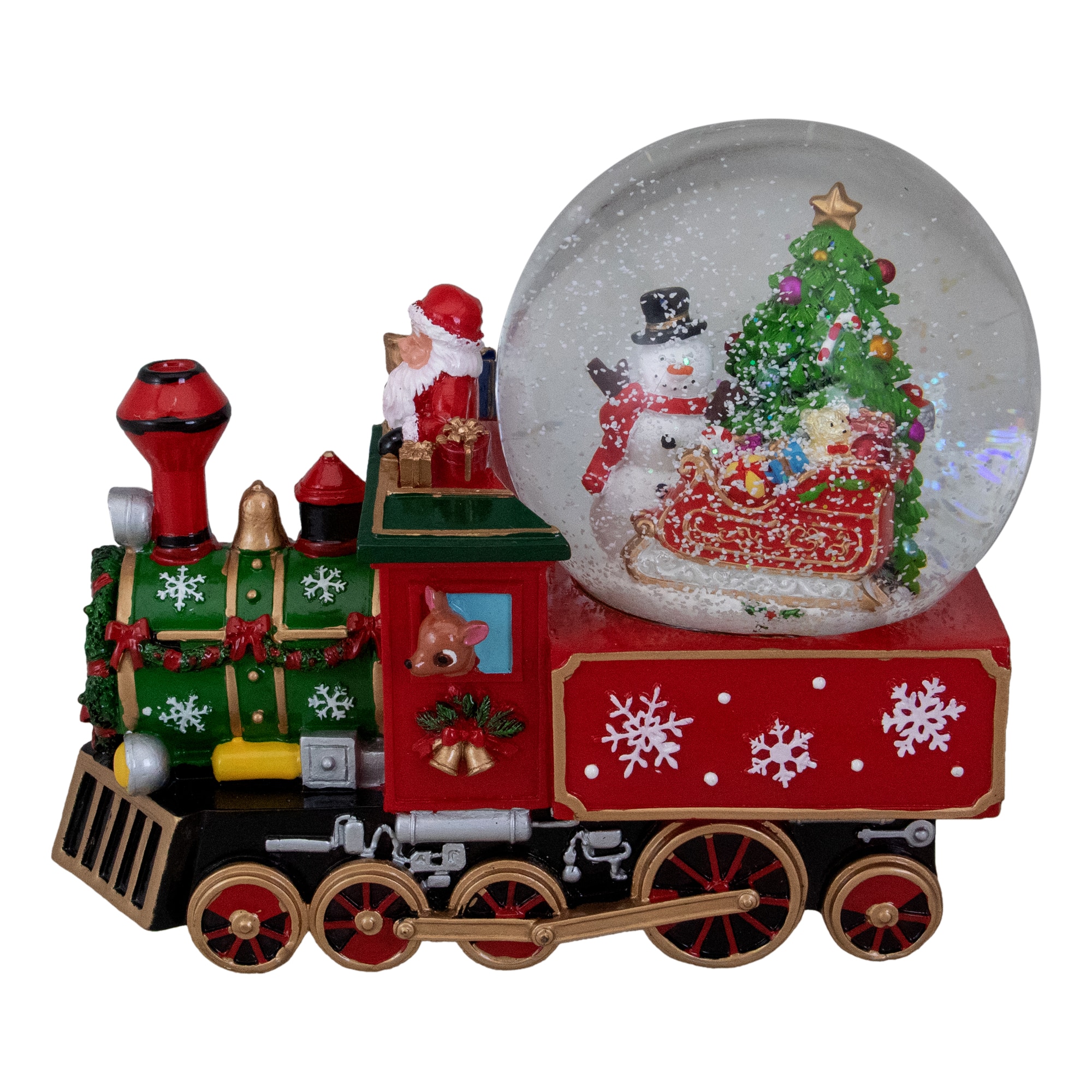 8.5&#x22; Green and Red Christmas Train Snow Globe