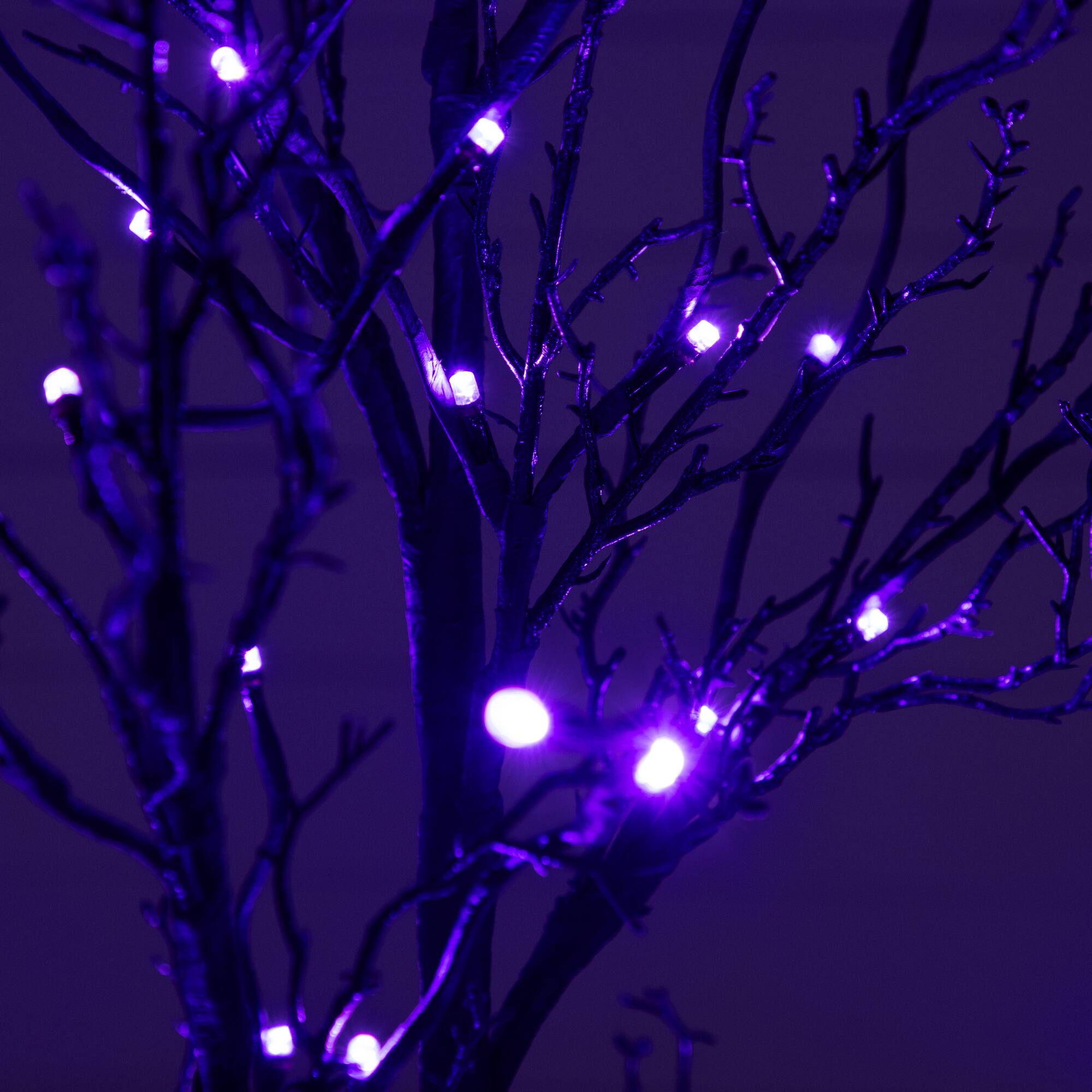 4ft. Orange &#x26; Purple LED Pre-Lit Halloween Deluxe Black Twig Artificial Fall Tree