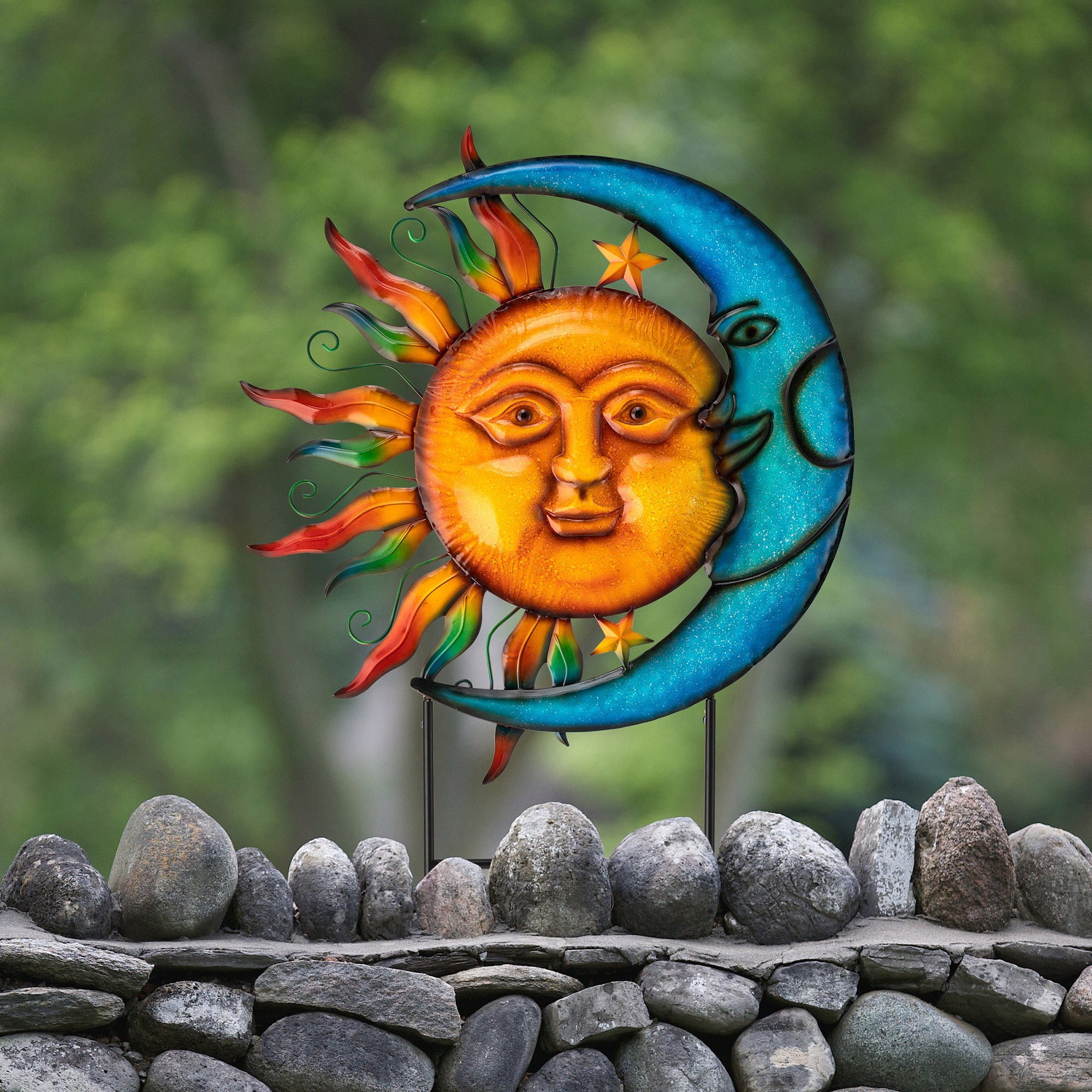 Glitzhome&#xAE; 36.25&#x22; Metal Sun &#x26; Moon Garden Stake or Wall D&#xE9;cor