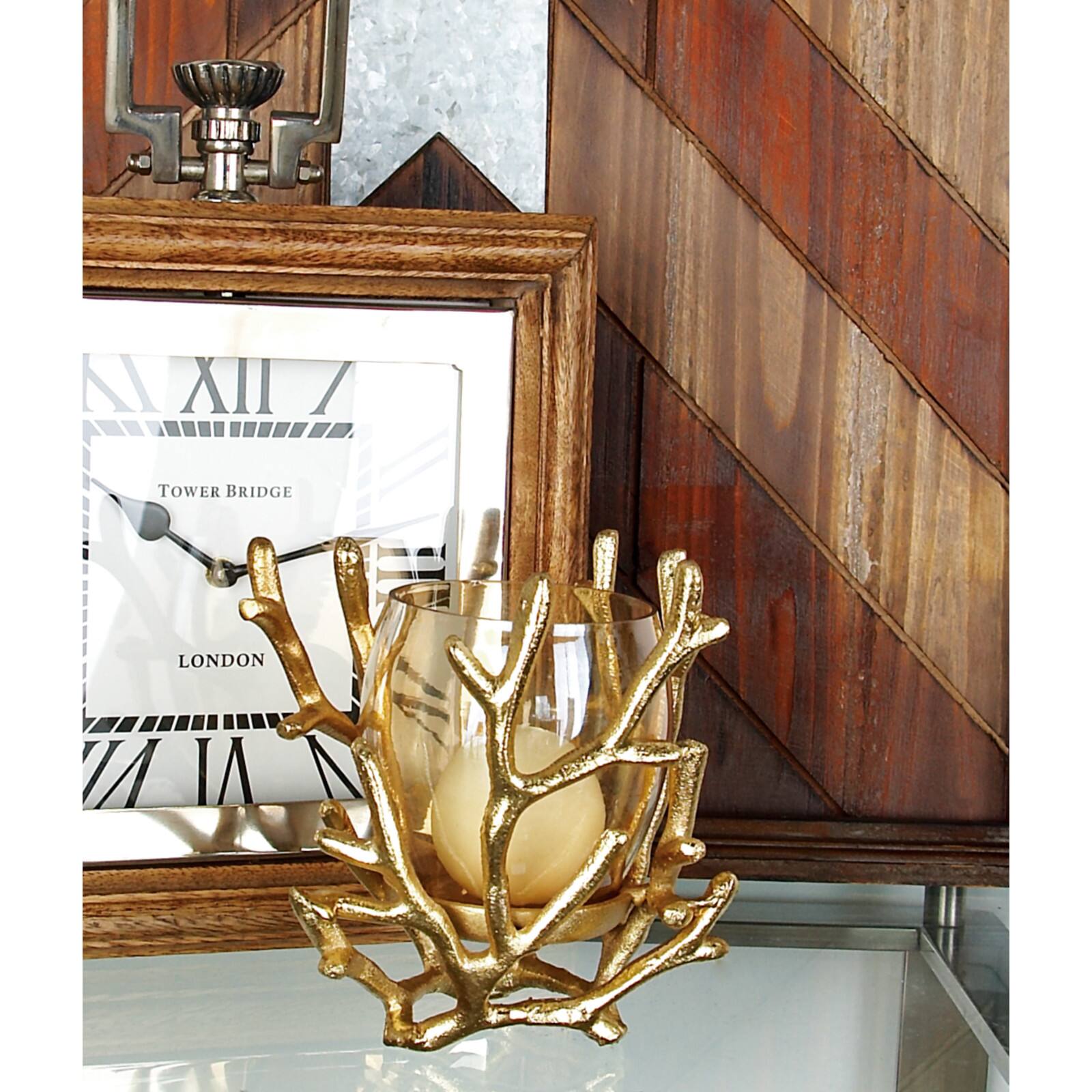 Gold Aluminum Coastal Candle Holder, 6" x 5" x 5"