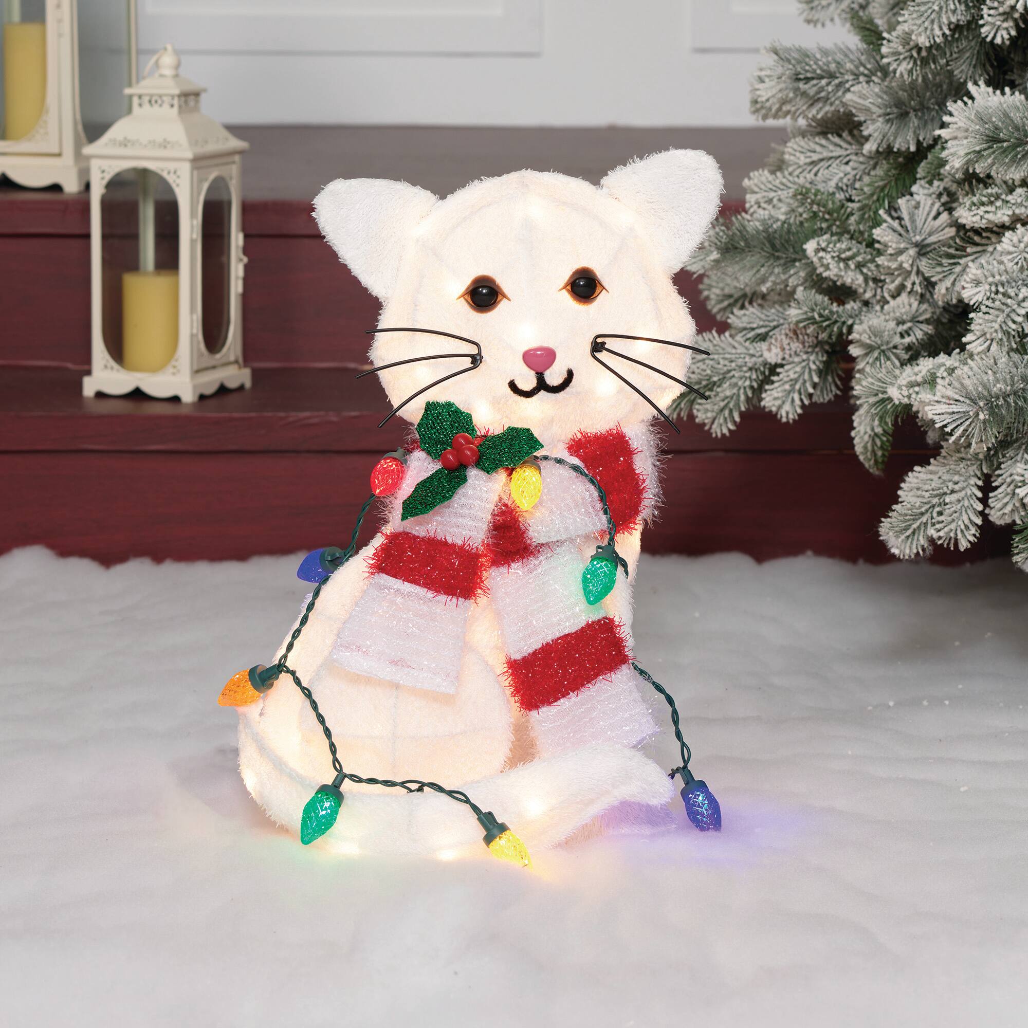 20" Plush Cat Sculpture with LED String Lights