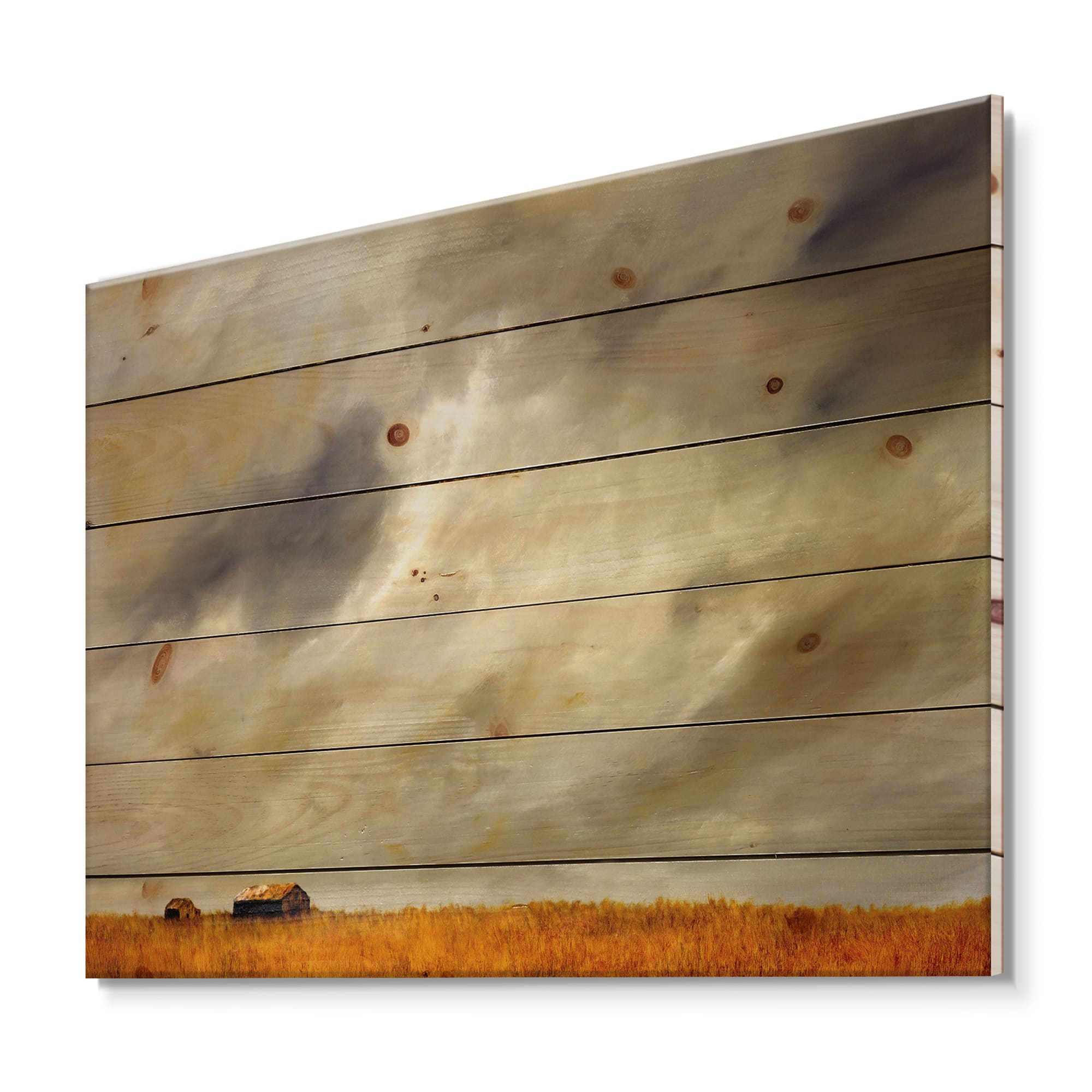 Designart - Desert Farmhouse Under Cloudy Sky in Washington I - Farmhouse Print on Natural Pine Wood