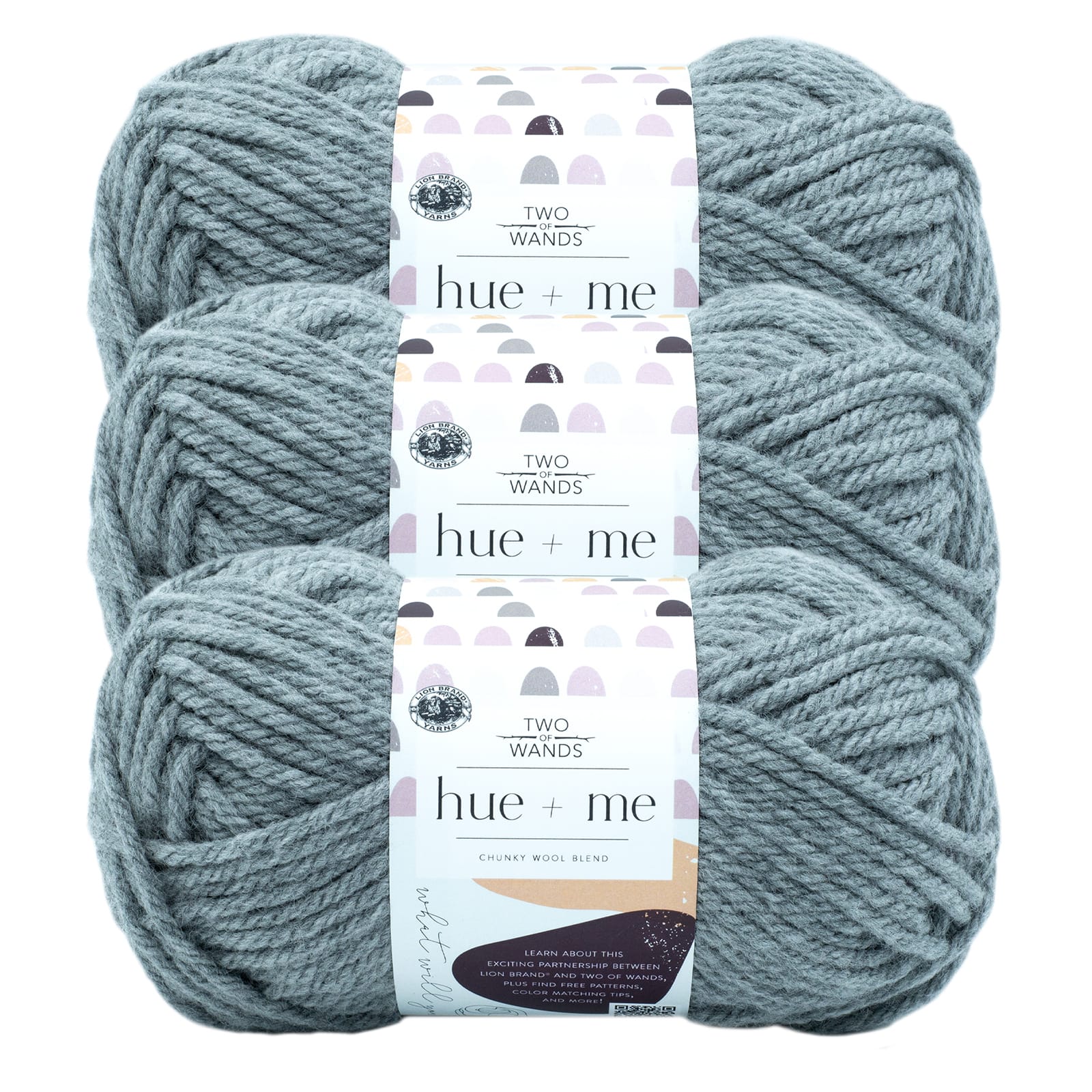 Lion Brand Yarn Two of Wands Hue & Me Cement Wool Blend Bulky Acrylic, Wool Gray Yarn 3 Pack