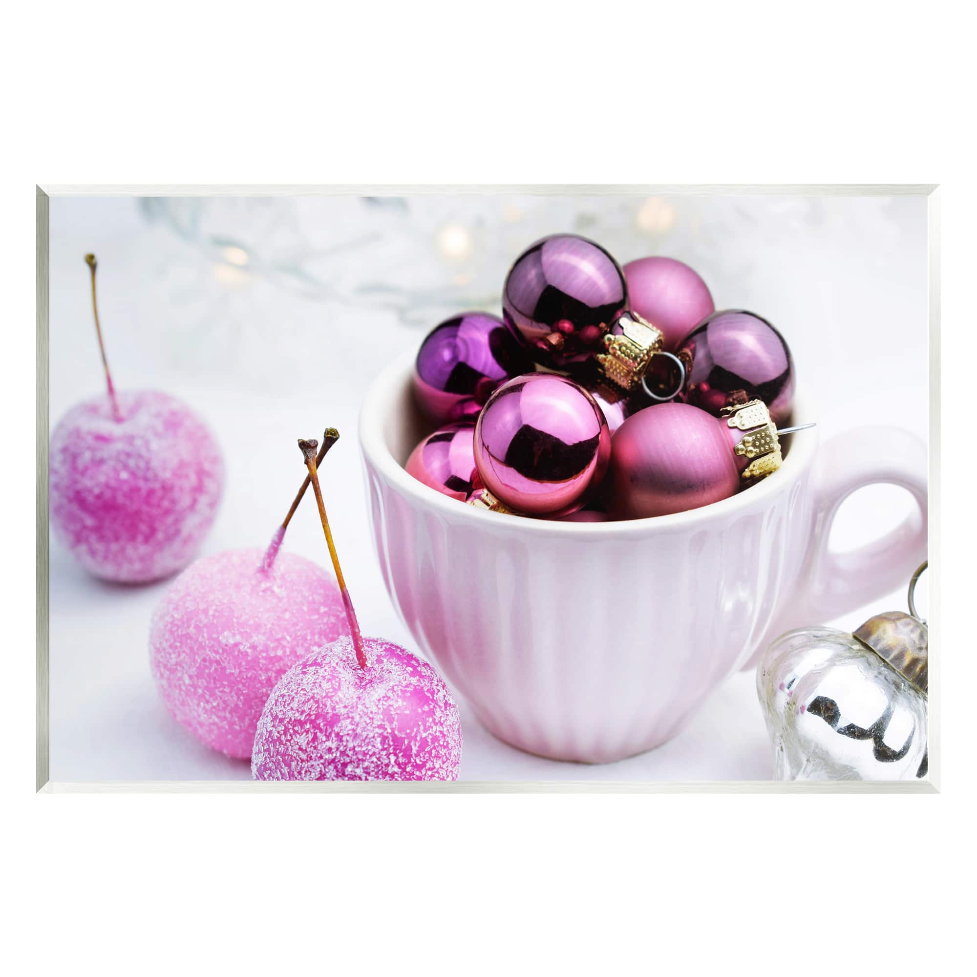 Stupell Industries Glimmering Pink Christmas Ornaments Wall Plaque Art
