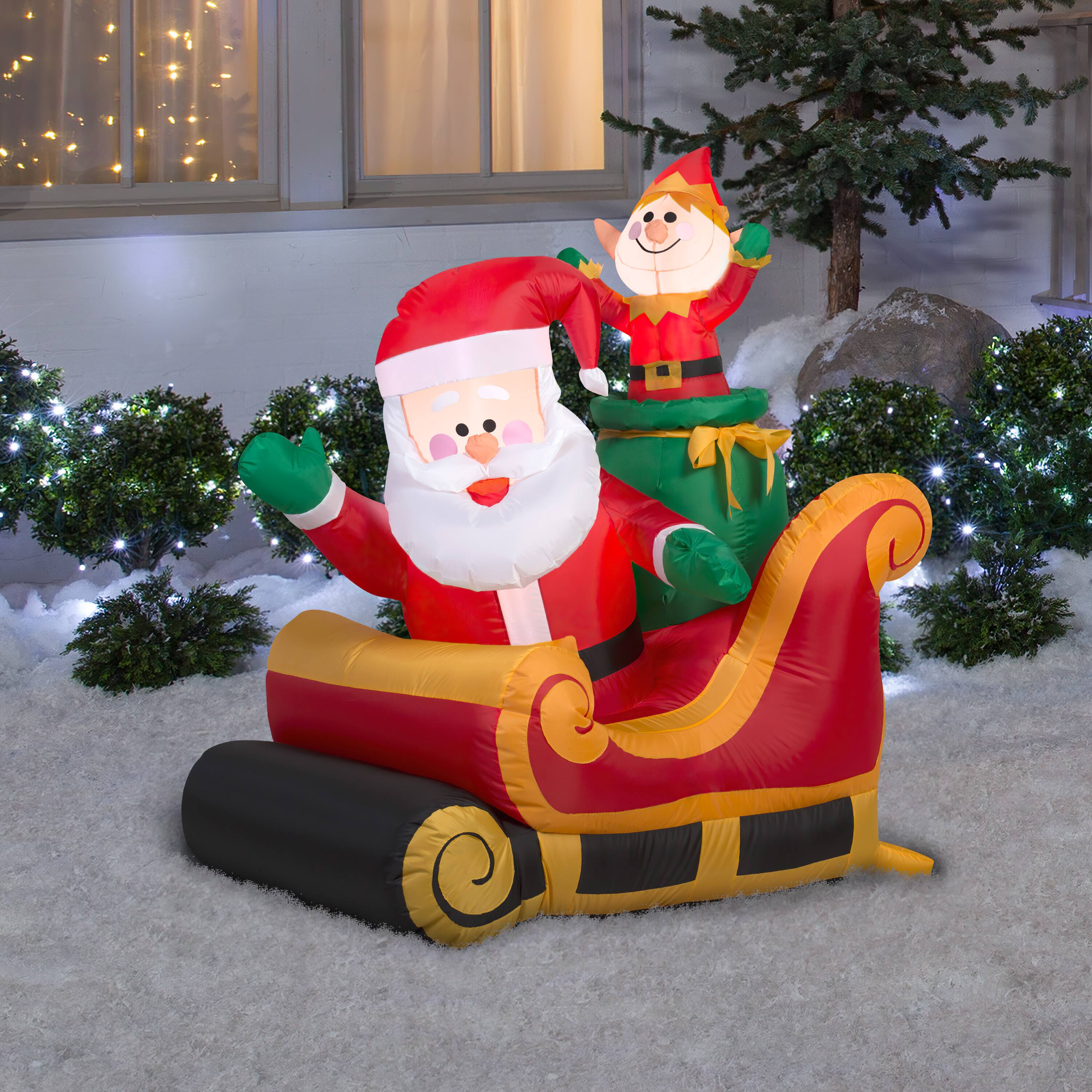 3.5ft. Airblown® Inflatable Santa and Elf in Sleigh | Christmas ...