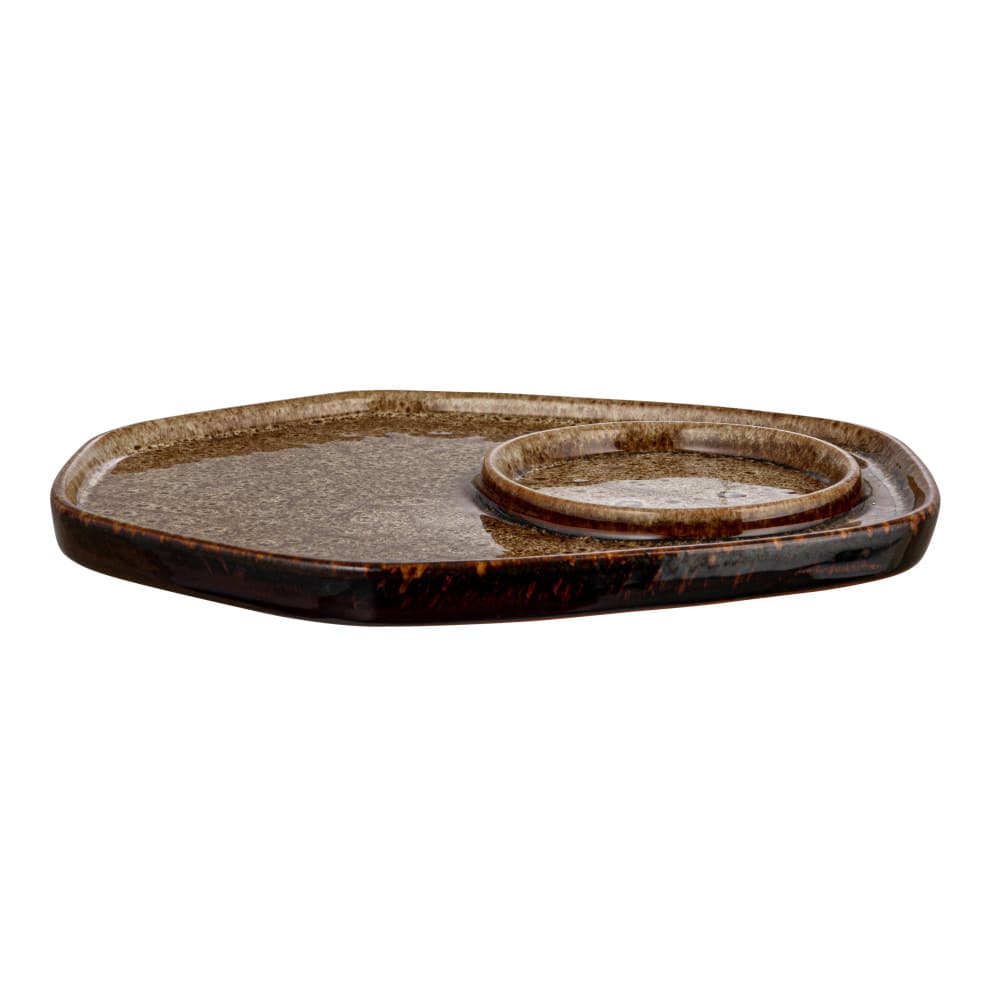 8&#x22; Brown Glaze Ceramic Candle Holder with Tray