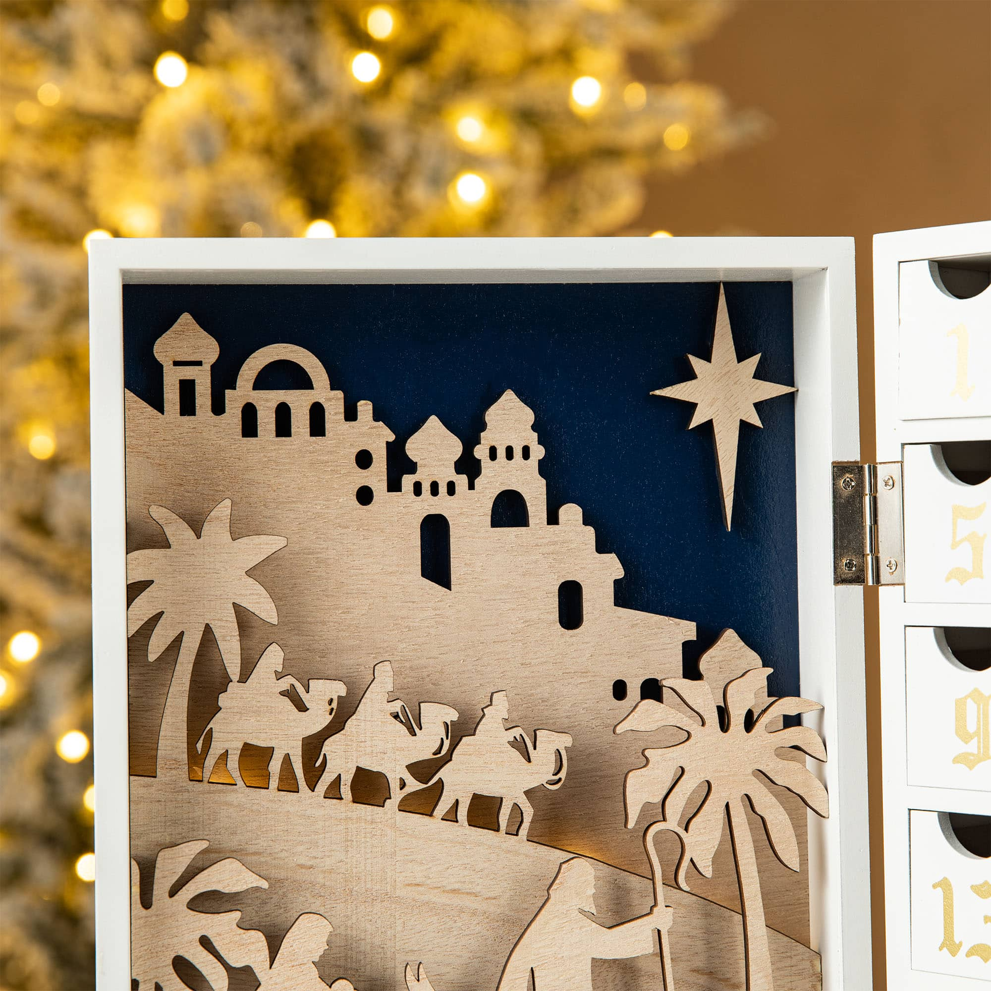 Glitzhome&#xAE; 17&#x22; Lighted Christmas Nativity Advent Calendar D&#xE9;cor